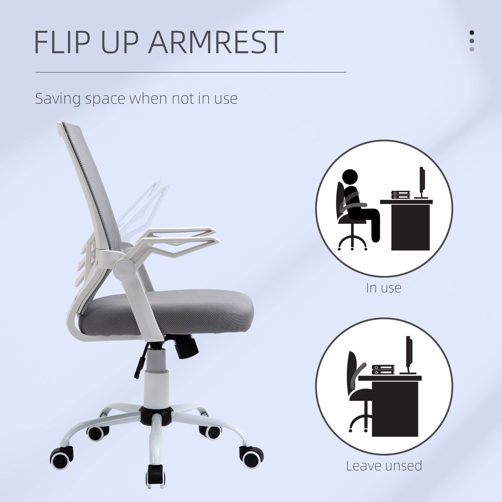Vinsetto Mesh Office Chair with Flip-up Armrest, Swivel Computer Chair with Lumbar Support, Adjustable Height, Tilt Function for Home/Office, Grey
