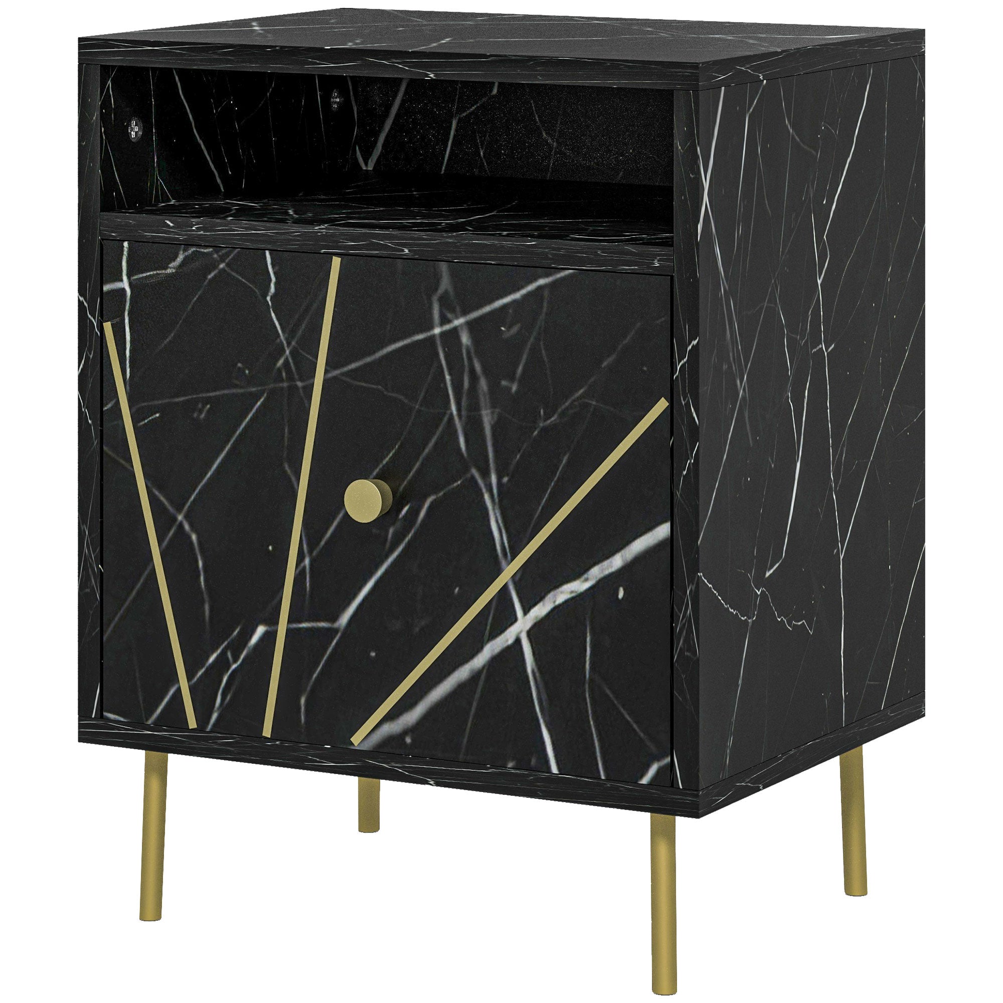 HOMCOM Elegant Bedside with Storage - Black/Gold Tone