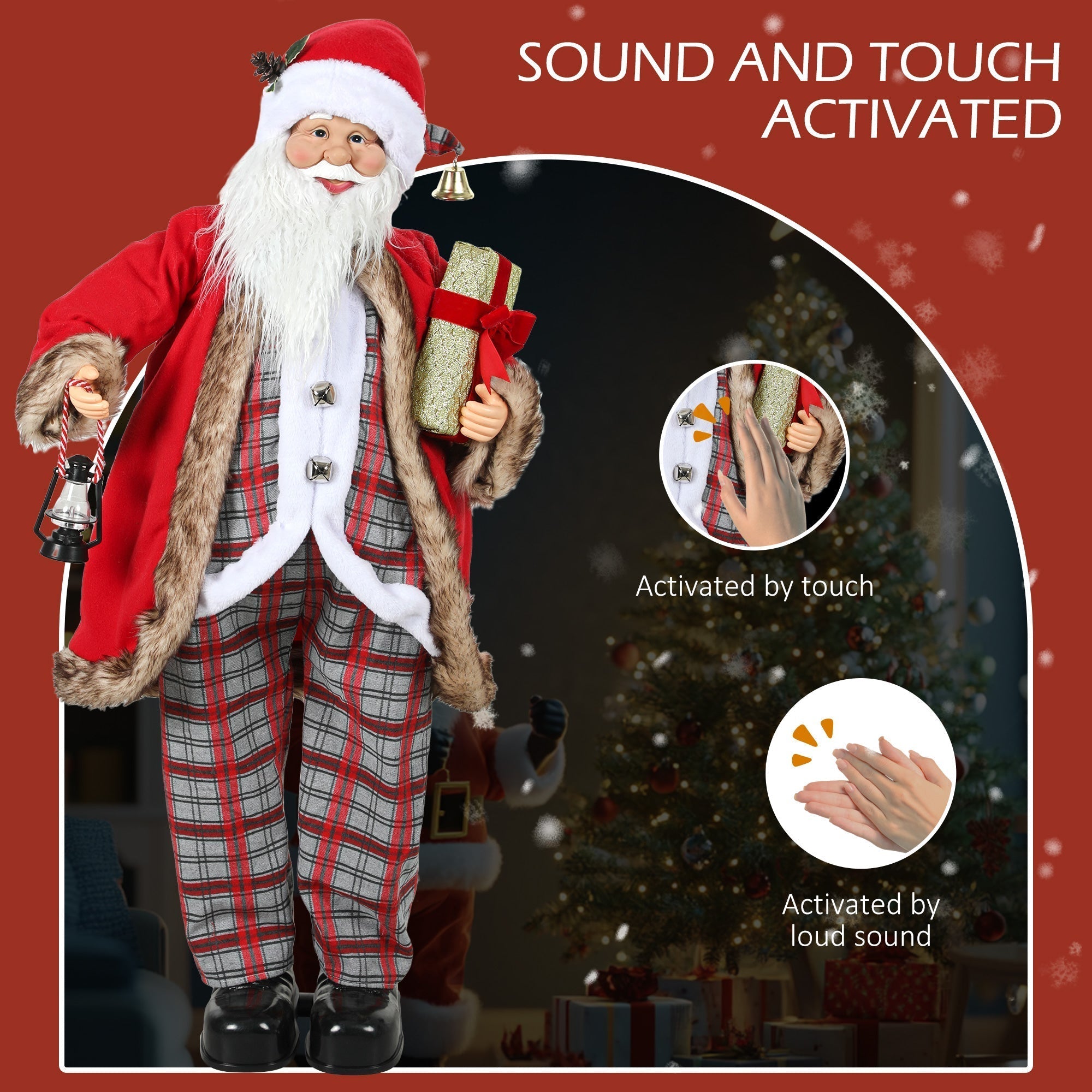 HOMCOM 4'6" Animated Santa Claus Figure, with Sound - Red