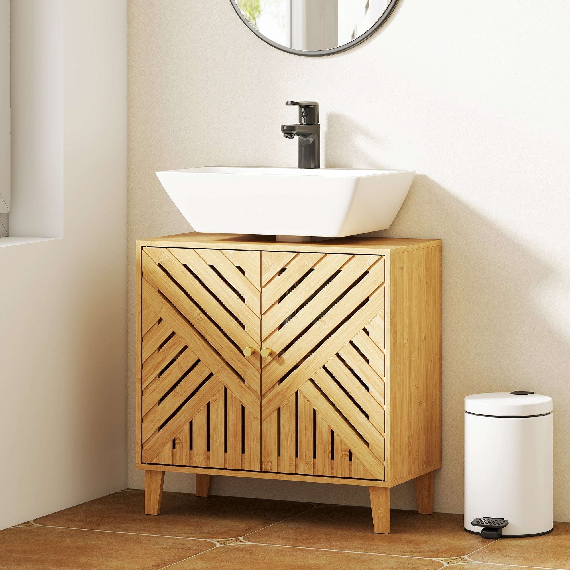 HOMCOM Bamboo Bathroom Under Sink Cabinet with Adjustable Shelf for Basin without Pedestal - Natural
