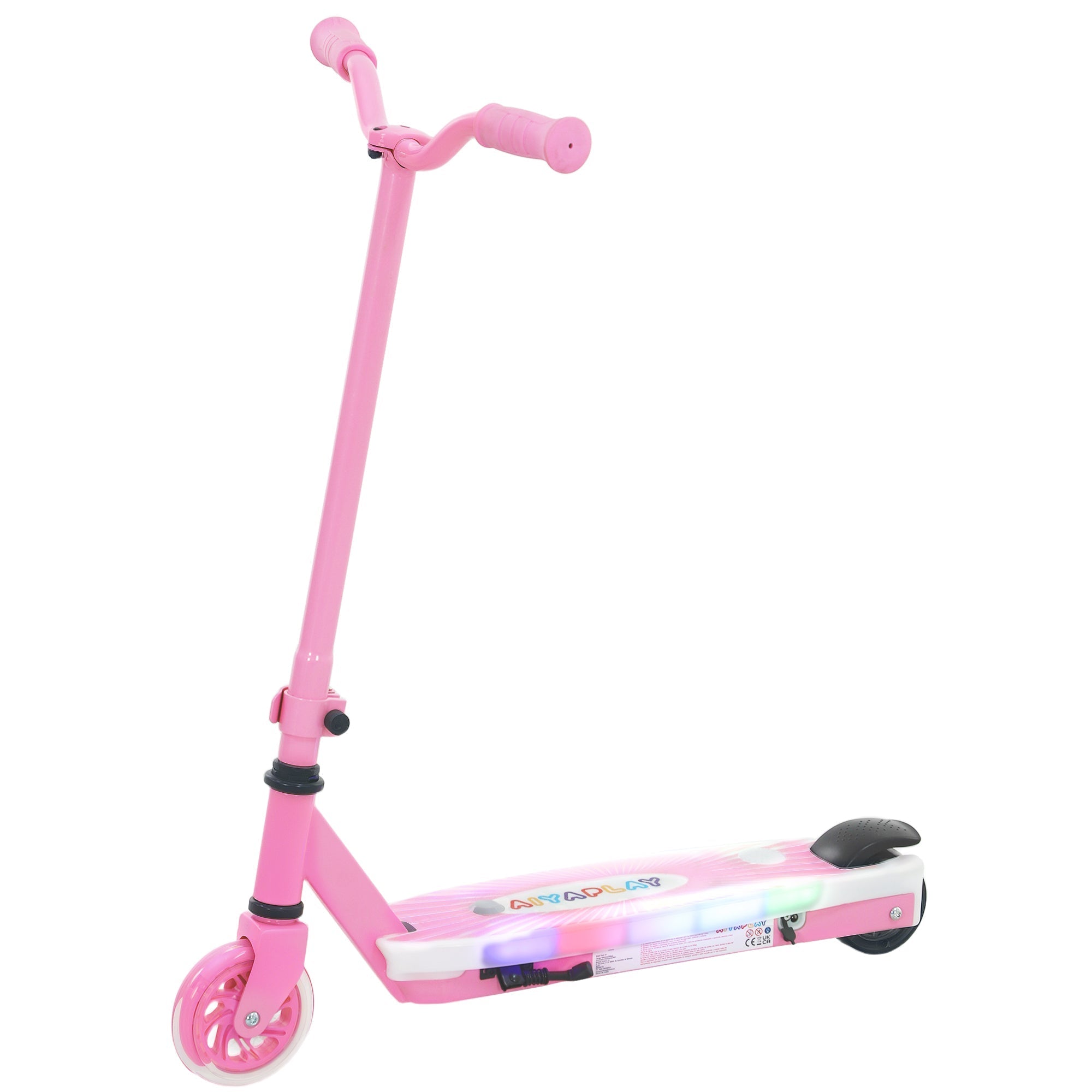AIYAPLAY Electric Scooter for Kids Aged 4-7 Years, with Flashing LED Lights, Rear Auxiliary Wheels, Pink
