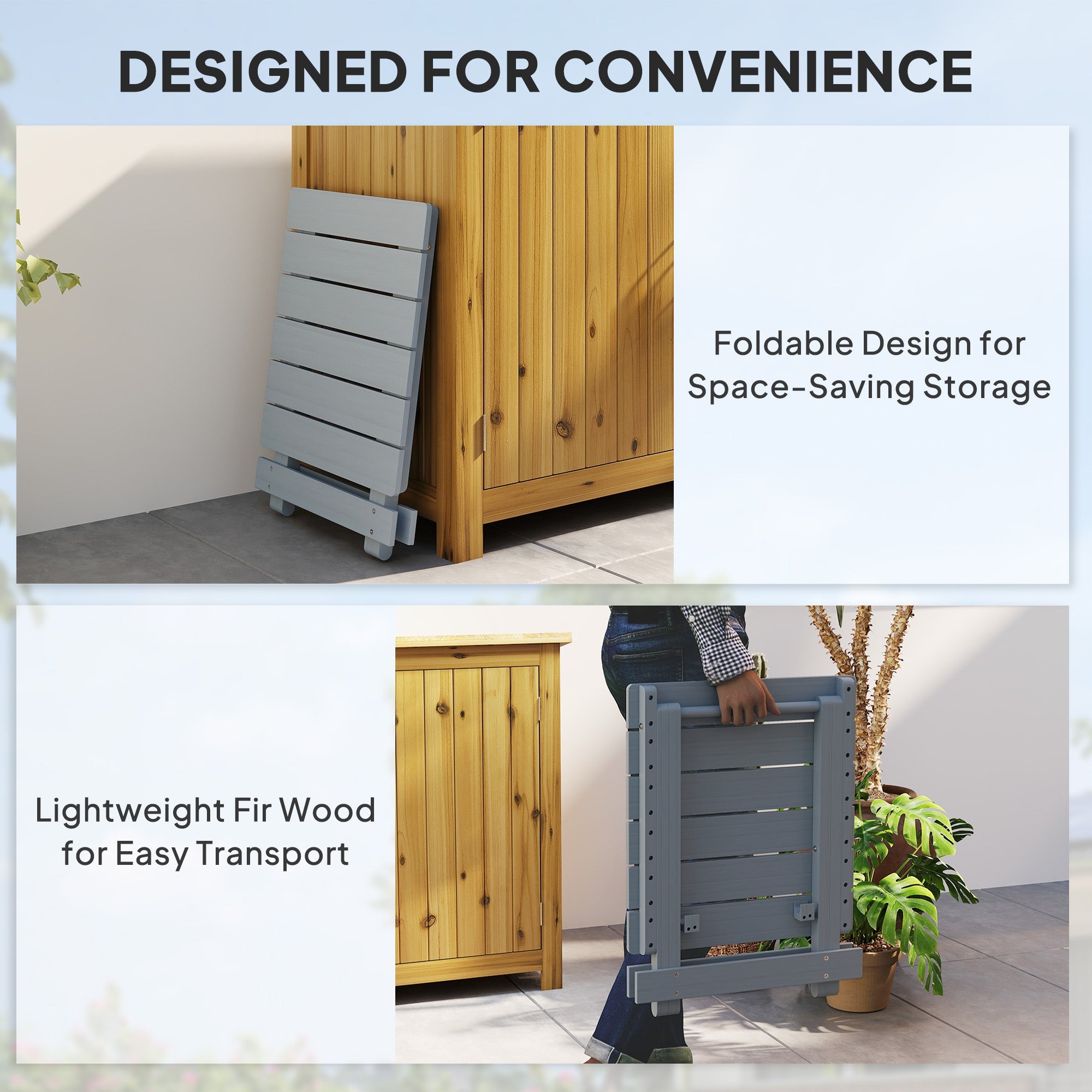 Outsunny Fir Wood Folding Coffee Table, Lightweight Small Garden Table with Slatted Top, Portable Folding Side Table for Balcony