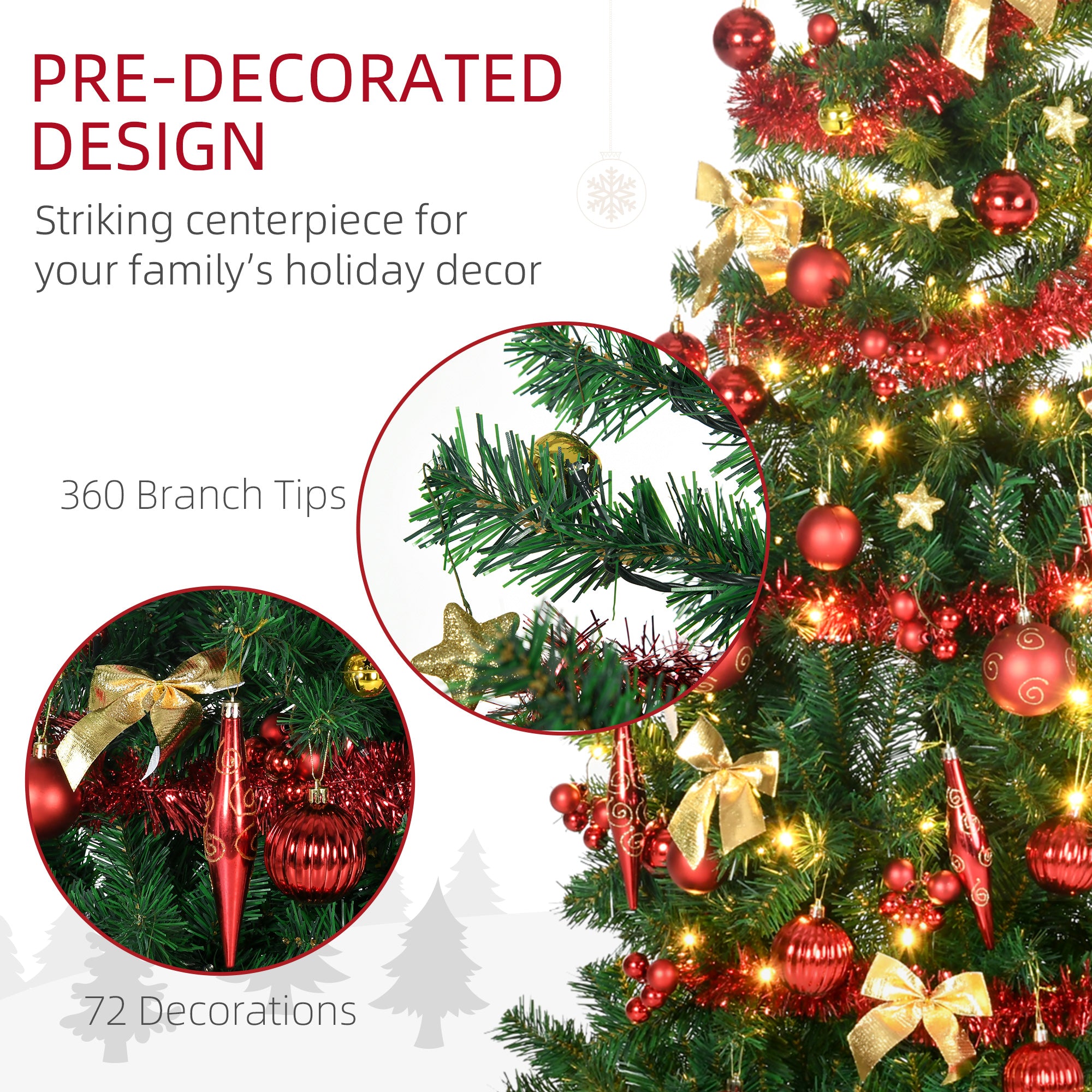 HOMCOM 5' Artificial Prelit Christmas Trees Holiday D√É¬©cor with Warm White LED Lights, Auto Open, Tinsel, Ball, Star