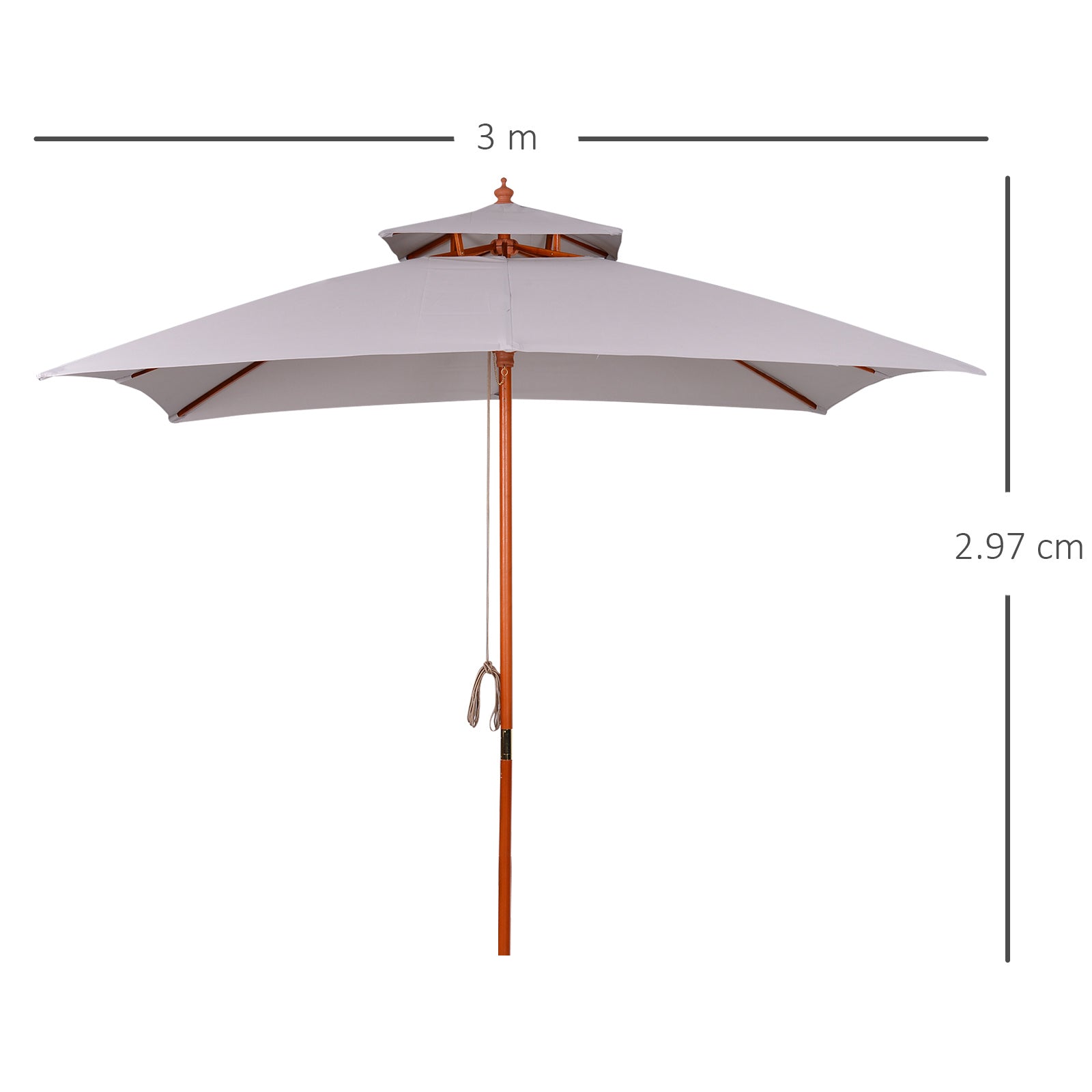Outsunny 3 m Square Canopy Parasol - Grey