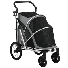 PawHut Dog Stroller, Easy Folding Pet Stroller for Small and Medium Dogs with Shock Absorption, Maximum Load 20 kg, Grey