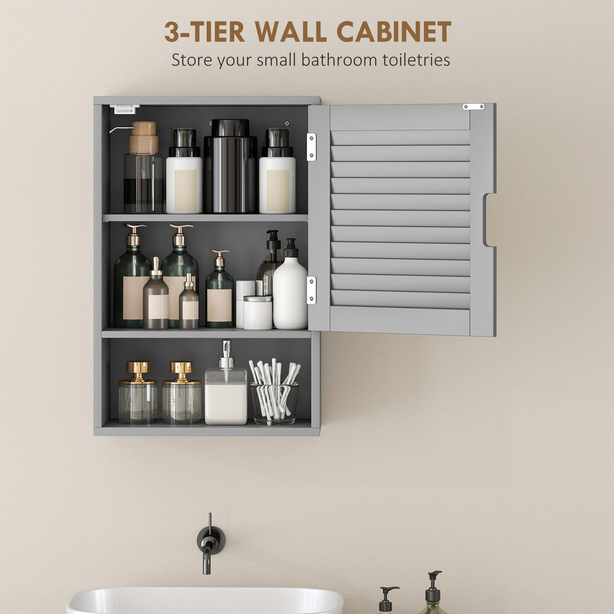 HOMCOM Bathroom Cabinet, Wall Mounted Storage Cabinet with Adjustable Shelves, 40 x 20 x 60 cm, Grey