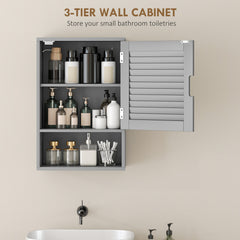 HOMCOM Bathroom Cabinet, Wall Mounted Storage Cabinet with Adjustable Shelves, 40 x 20 x 60 cm, Grey