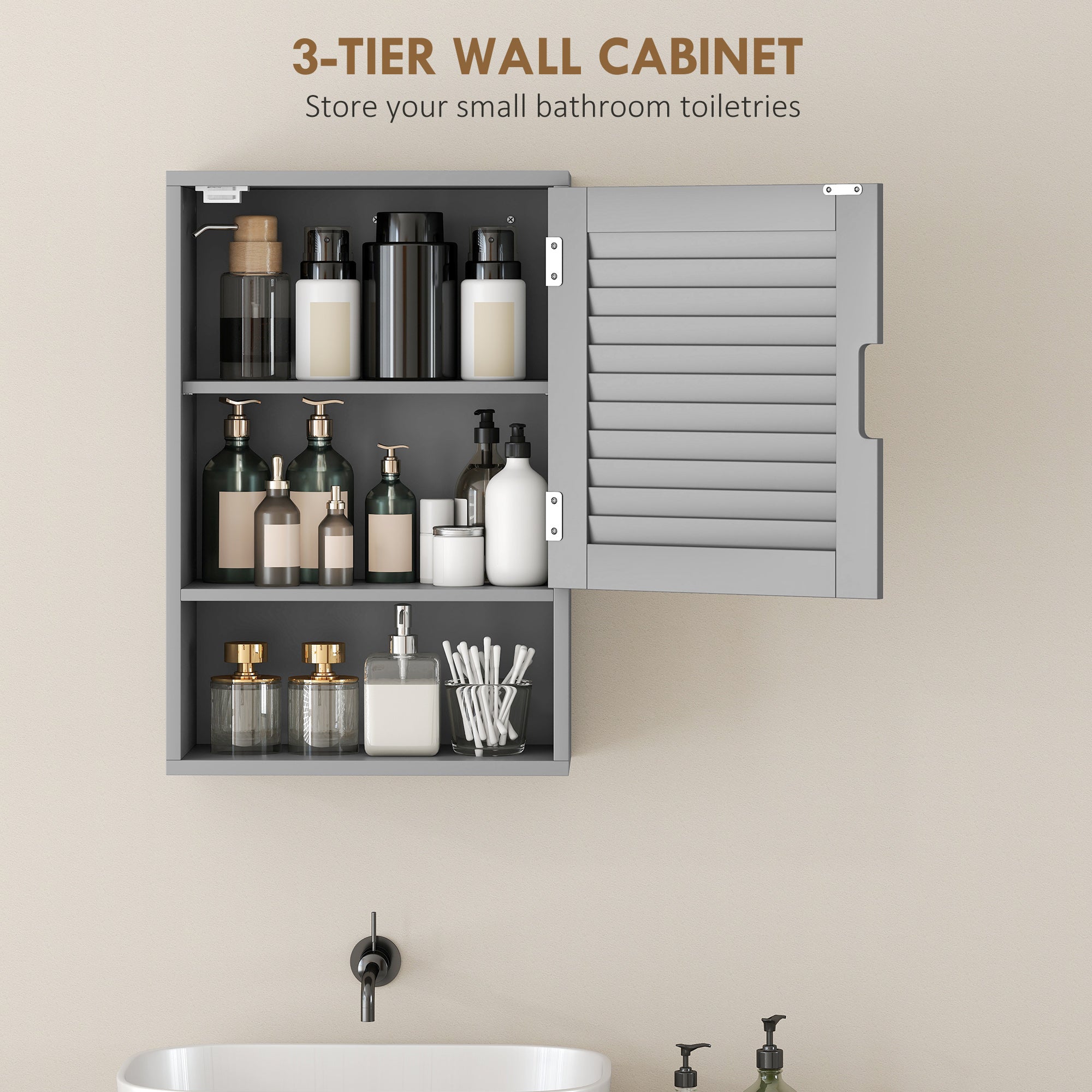 HOMCOM Bathroom Cabinet, Wall Mounted Storage Cabinet with Adjustable Shelves, 40 x 20 x 60 cm, Grey