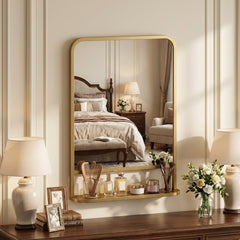 HOMCOM Modern Rectangular Wall Mirror with Storage Shelf, 70 x 50 cm, Gold Tone