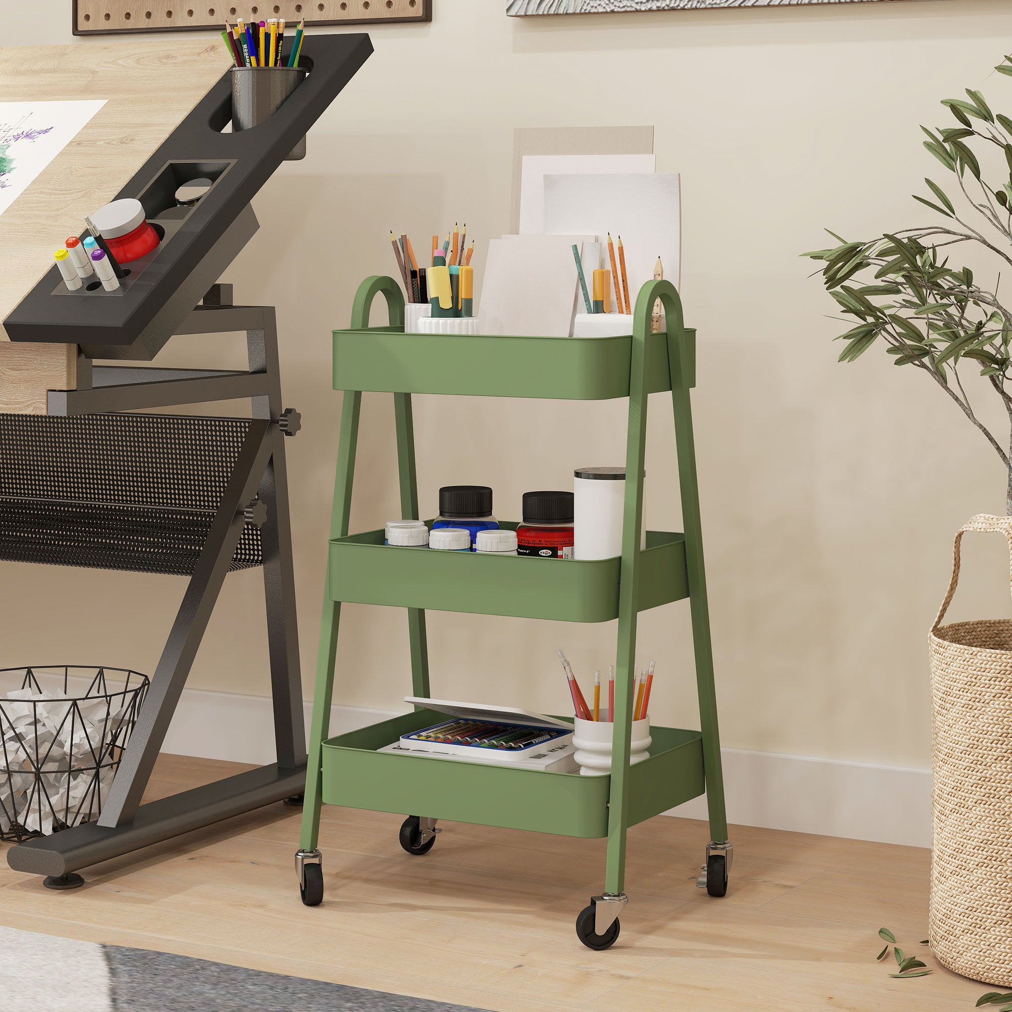 HOMCOM Three-Tier Storage Trolley - Green