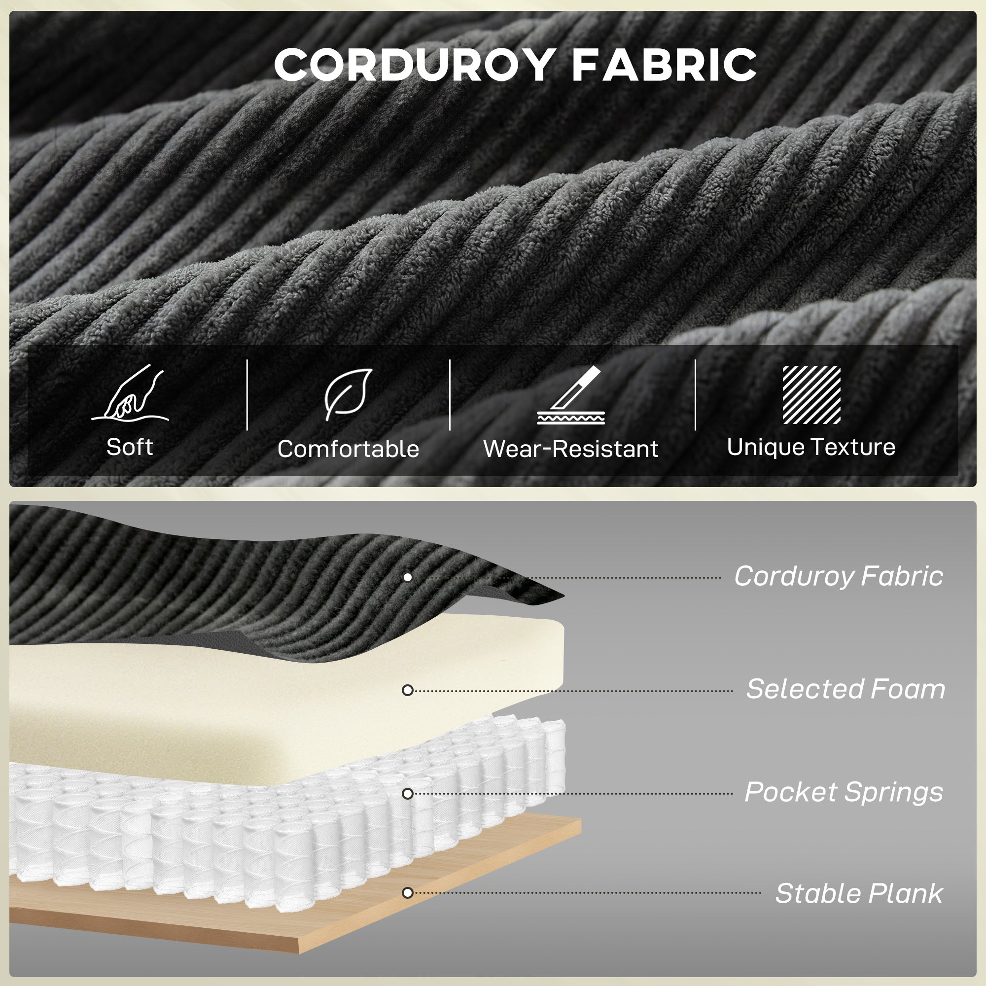 HOMCOM 2 Seater Sofa, 140 cm Loveseat Sofa with Spring Cushions, Metal Legs, 2 Pillows, Dark Grey