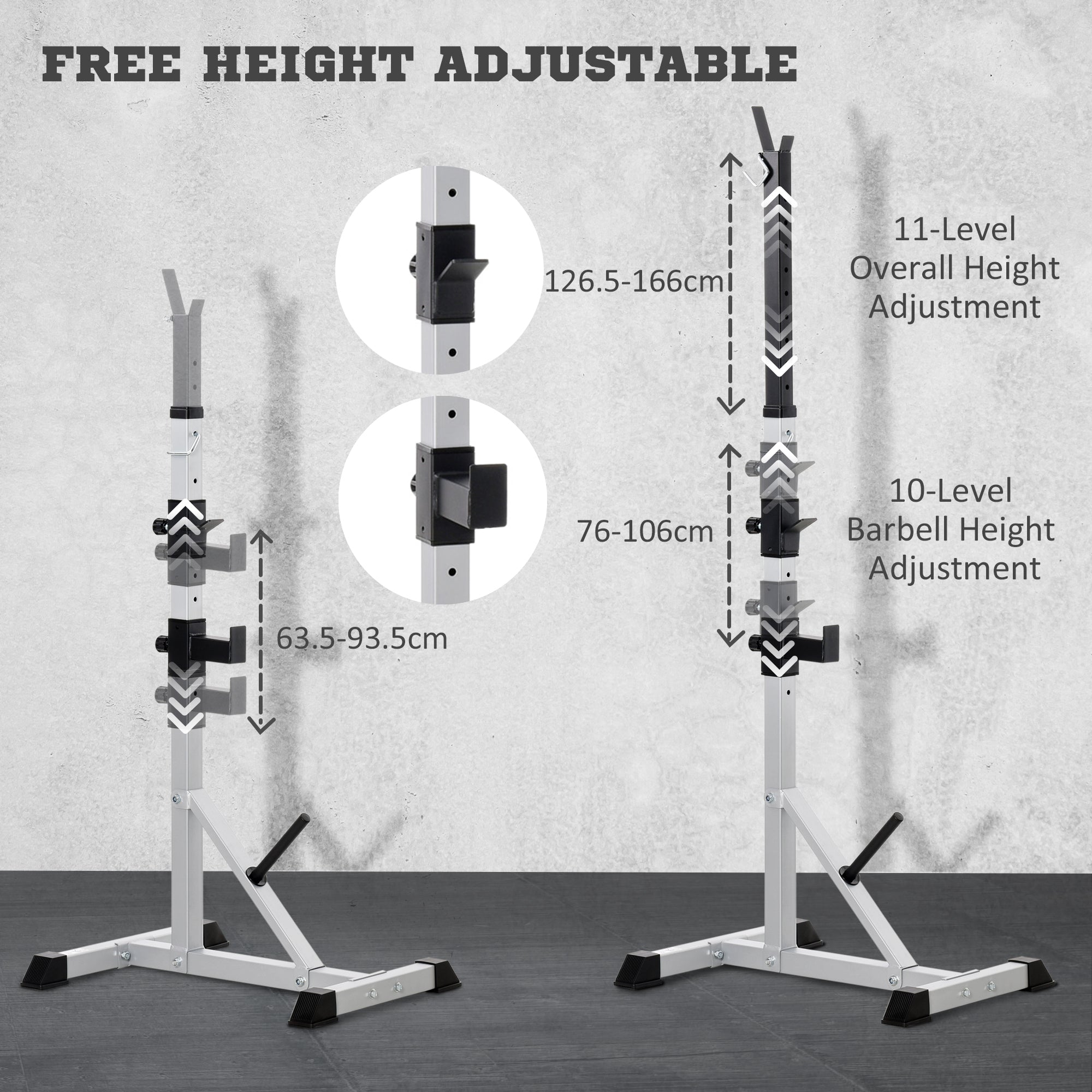 HOMCOM Weights Bar Barbell Rack Squat Stand Adjustable Portable Weight Lifting Max Load 200kg, Suitable For Home Gym Training Work Out