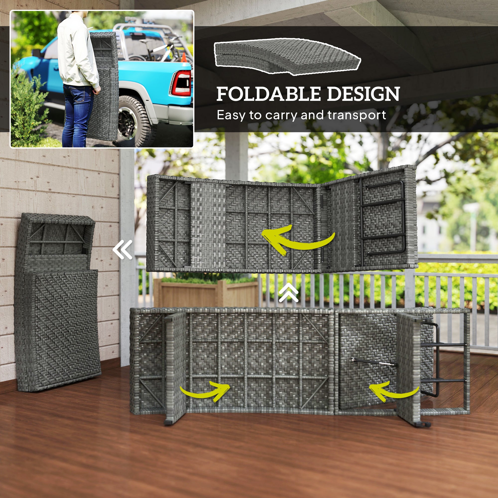 Outsunny Outdoor PE Rattan Sun Lounger, Folding Wicker Garden Lounger Recliner with 4-Level Adjustable Backrest, Rolling Sunbed Lounge Chair with Wheels, Non-Slip Legs for Balcony, Beach, Mixed-grey