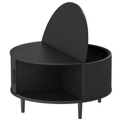 HOMCOM Coffee Table with Lift Top and Hidden Storage, Round Centre Table with Fluted Sliding Door, 80 cm, Black Wood Effect
