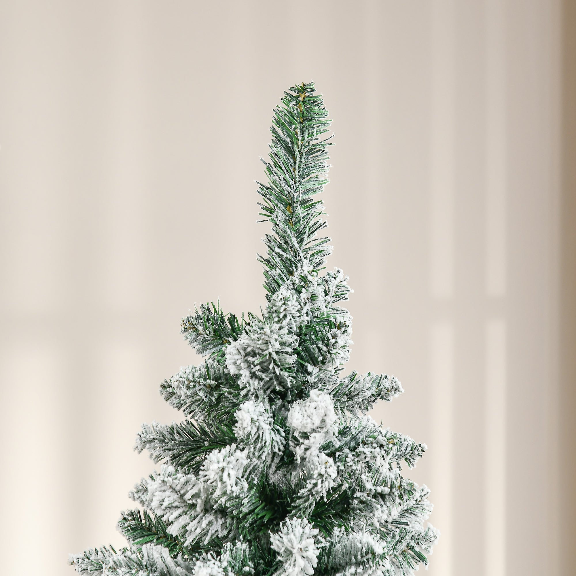 HOMCOM 6 Ft Snow Flocked Artificial Christmas Tree, Xmas Pencil Tree with Realistic Branches, Auto Open, Pinewood Base, Green