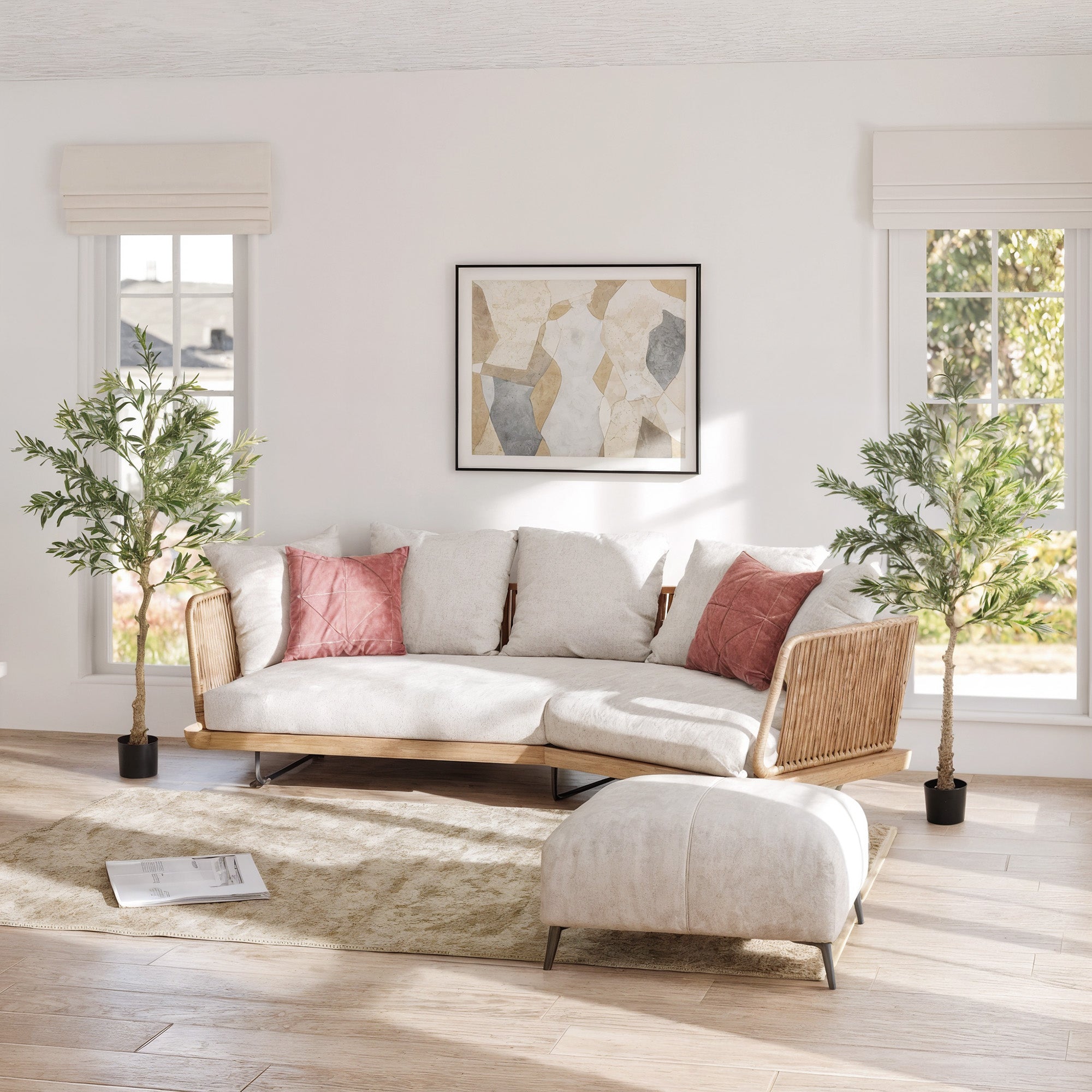 HOMCOM Set of 2 5ft/ 150cm Decorative Artificial Plant, Silk Olive Tree with 720 Leaves and 32 Olive Fruits in Pot, Fake Plant for Home, Office, Living Room, Indoor Decor