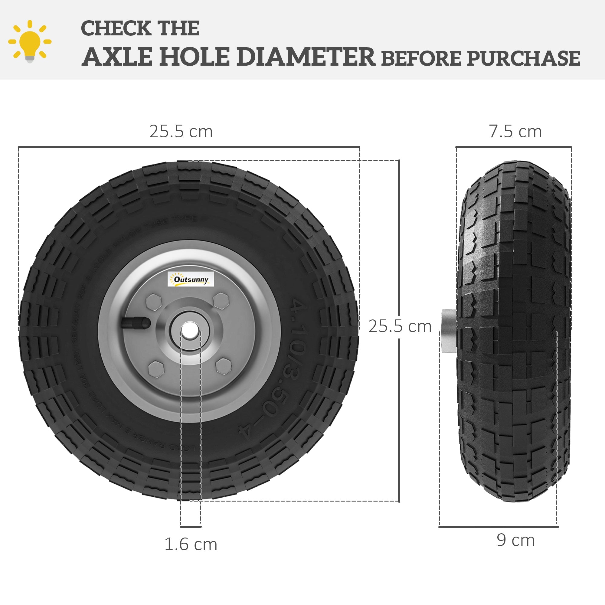 Outsunny Set of 4 Pneumatic Wheels, 10" Wheelbarrow Wheels Replacement for Barn Carts, Hose Carts, Garden Carts, Sack Trucks, Black