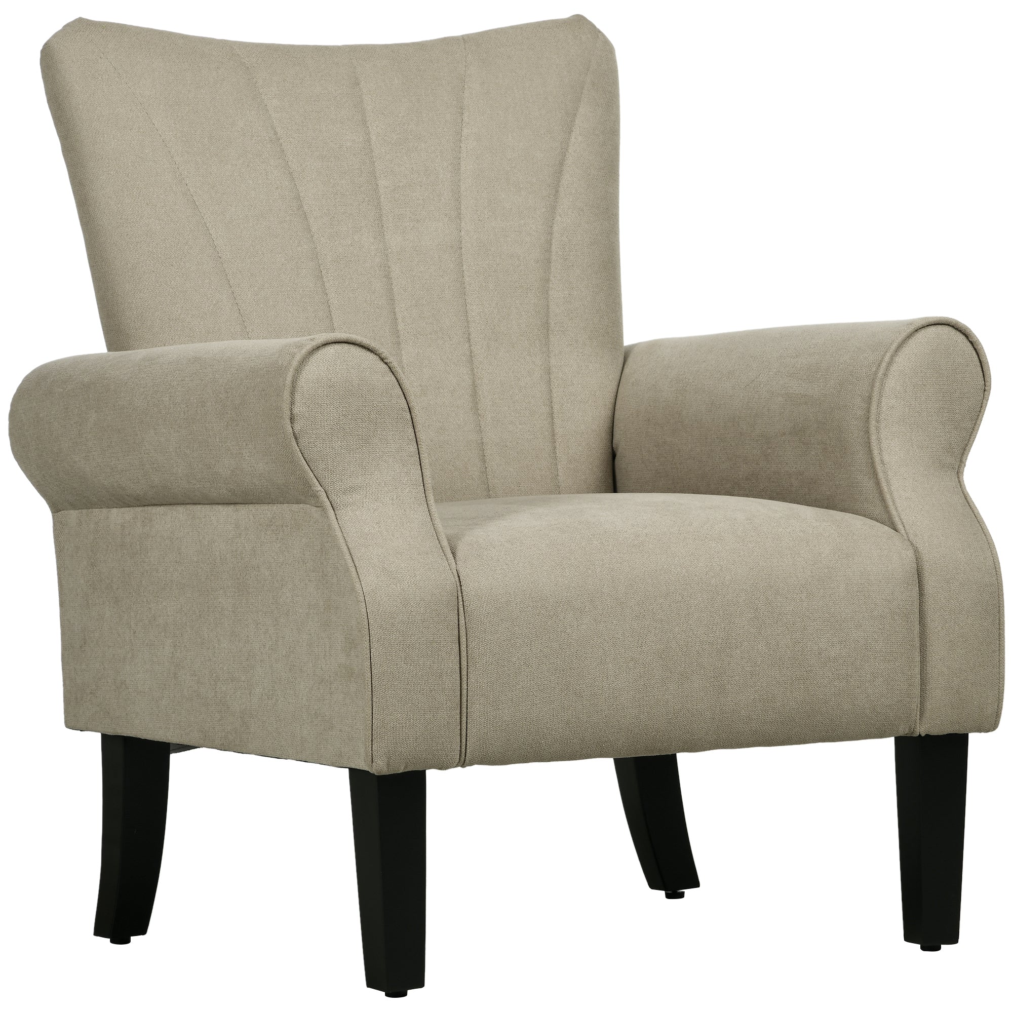 HOMCOM Upholstered Accent Chair with Rolled Arms and Wood Legs, Armchair for Living Room Bedroom, Beige
