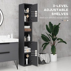 kleankin Line Embossed Tall Bathroom Storage Cabinet - Grey
