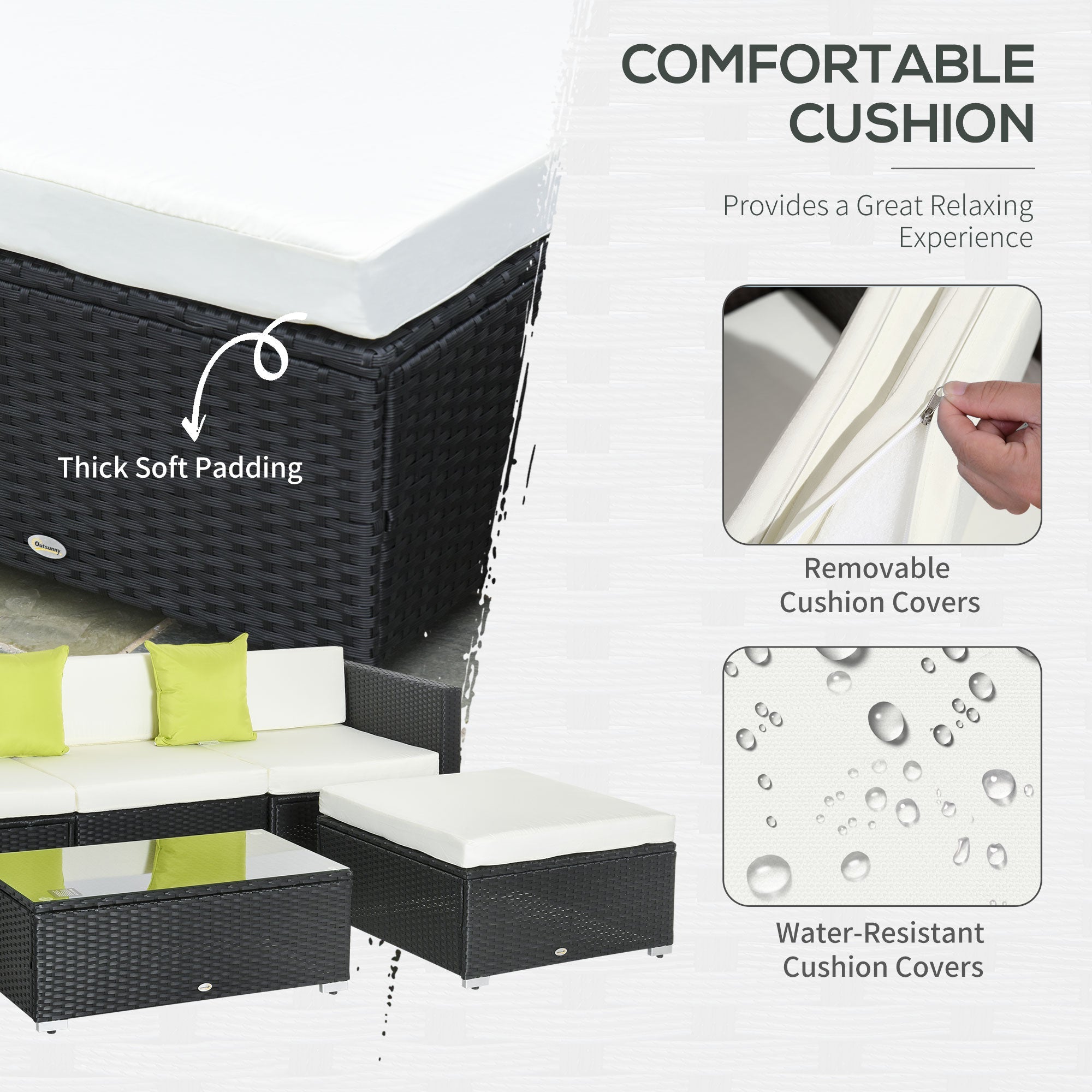 Outsunny White Rattan Garden Furniture 4-Seater Outdoor Sofa Set with Coffee Table - White