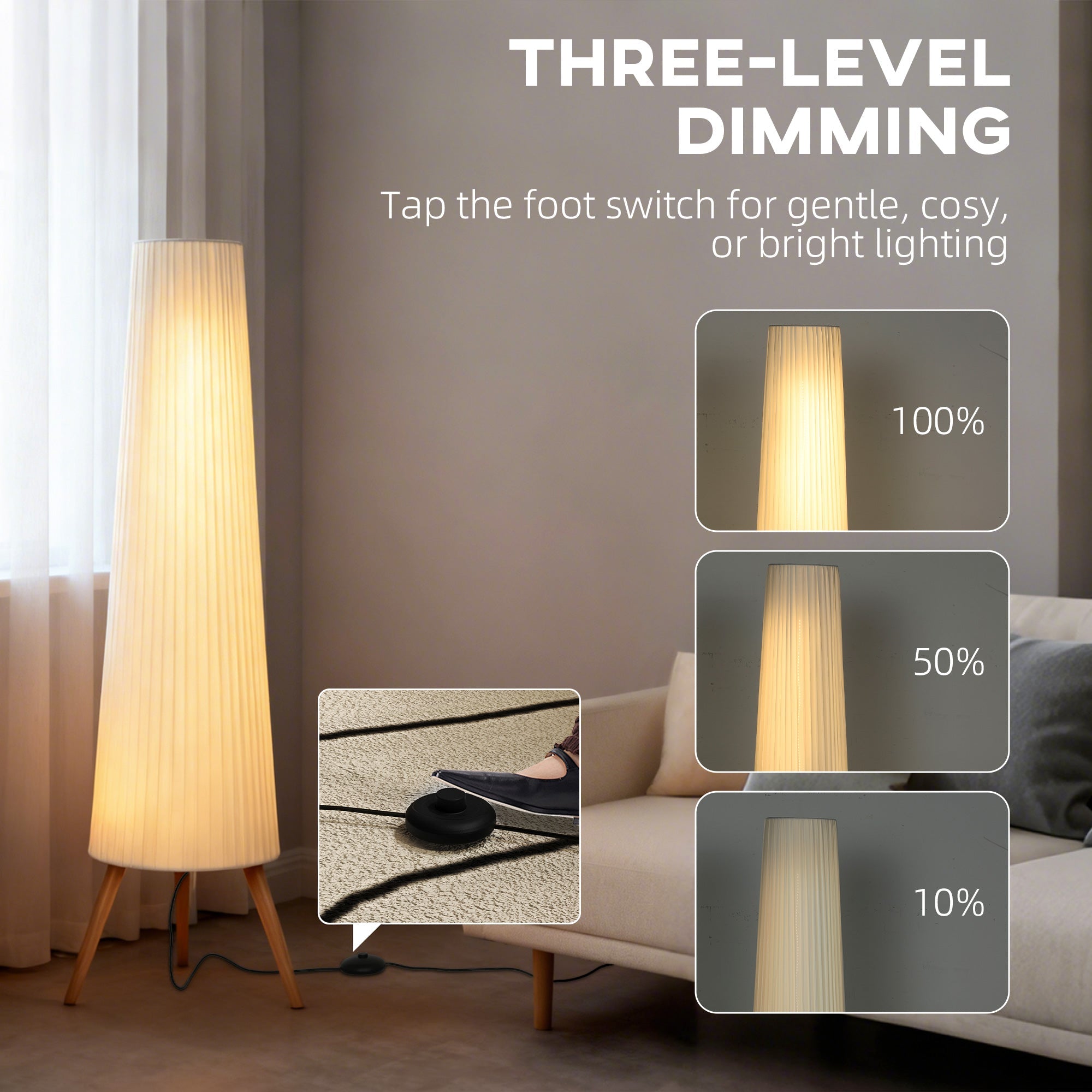 HOMCOM Three-Level Tripod Floor Lamp - White