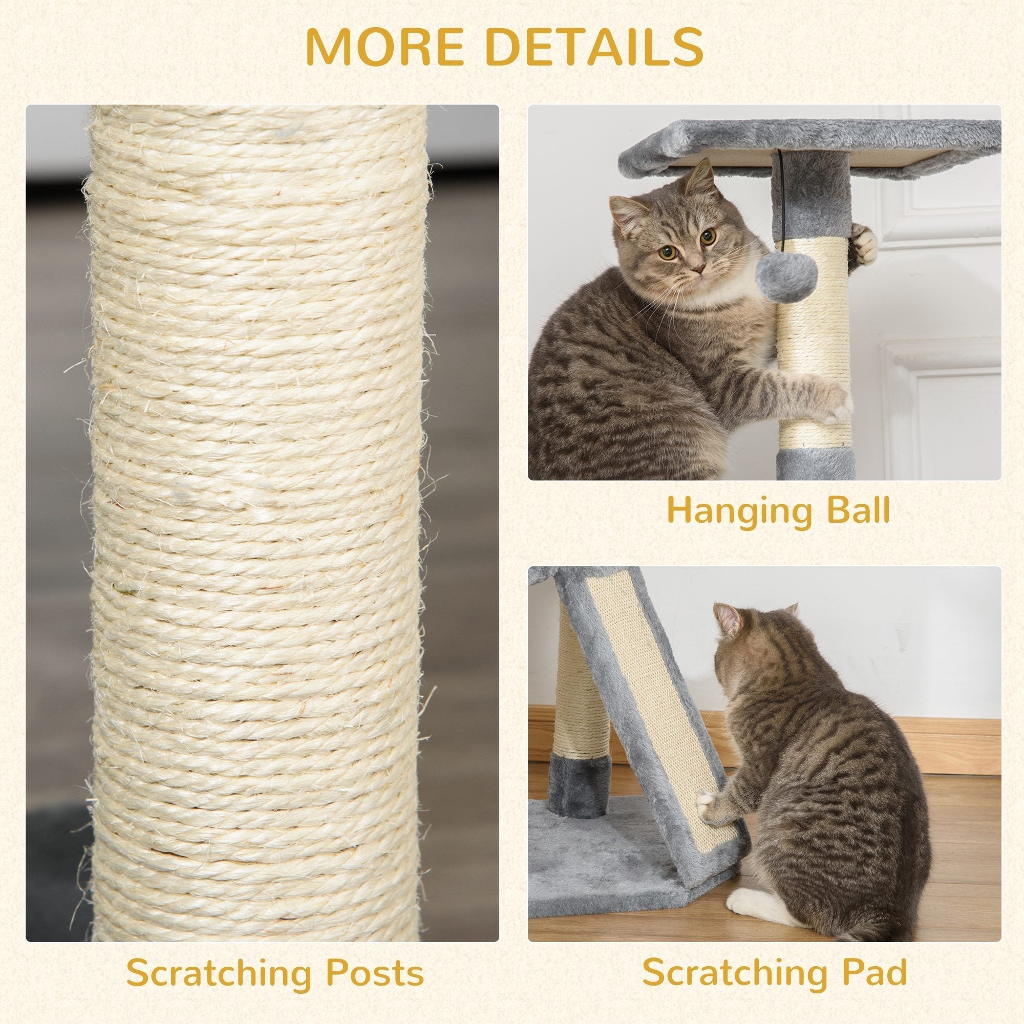 PawHut Corner Cat Tree for Indoor Cats, Kitten Tower with Scratching Post House Ladder Toy - Grey