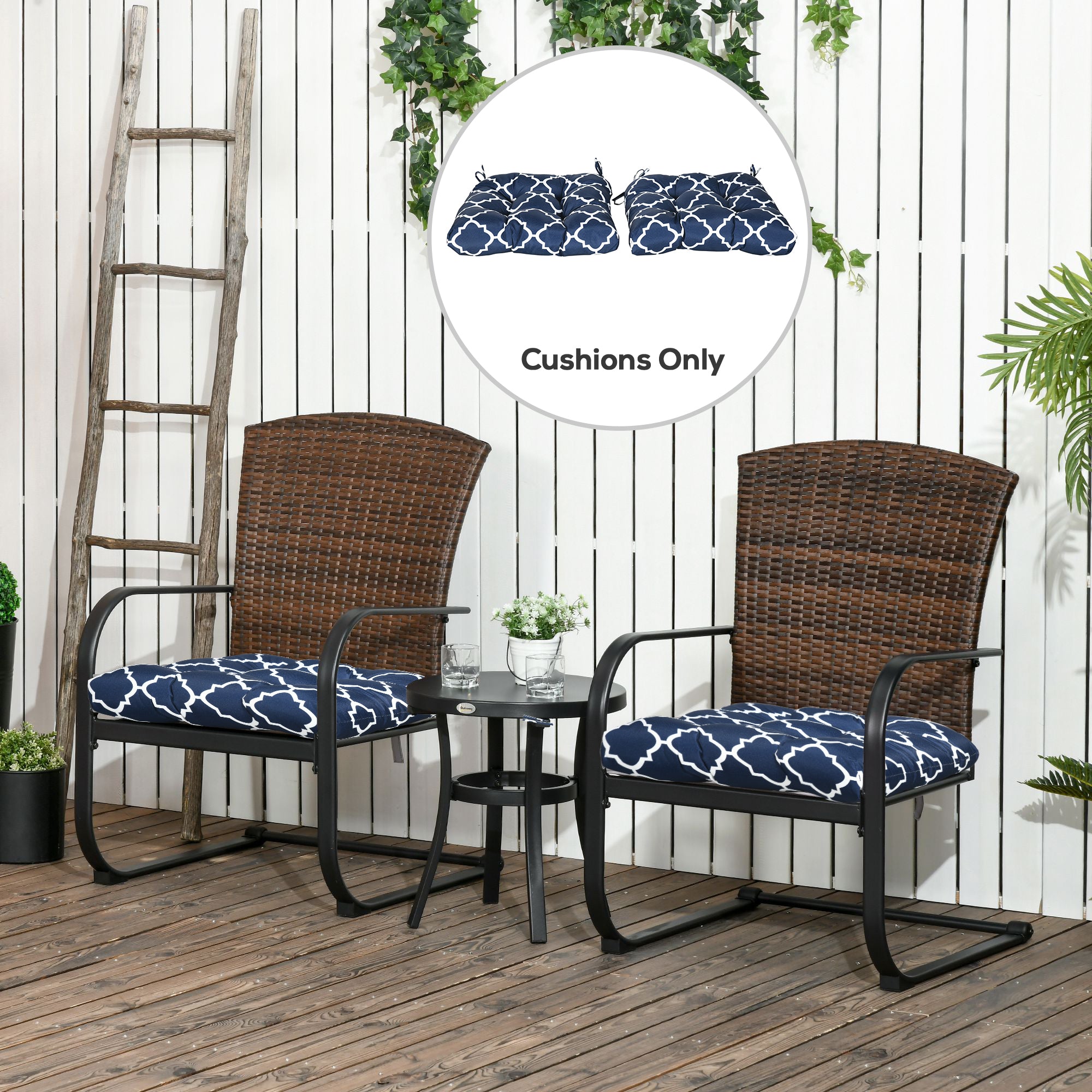 Outsunny Set of Two Patterned Outdoor Seat Cushions - Blue/White