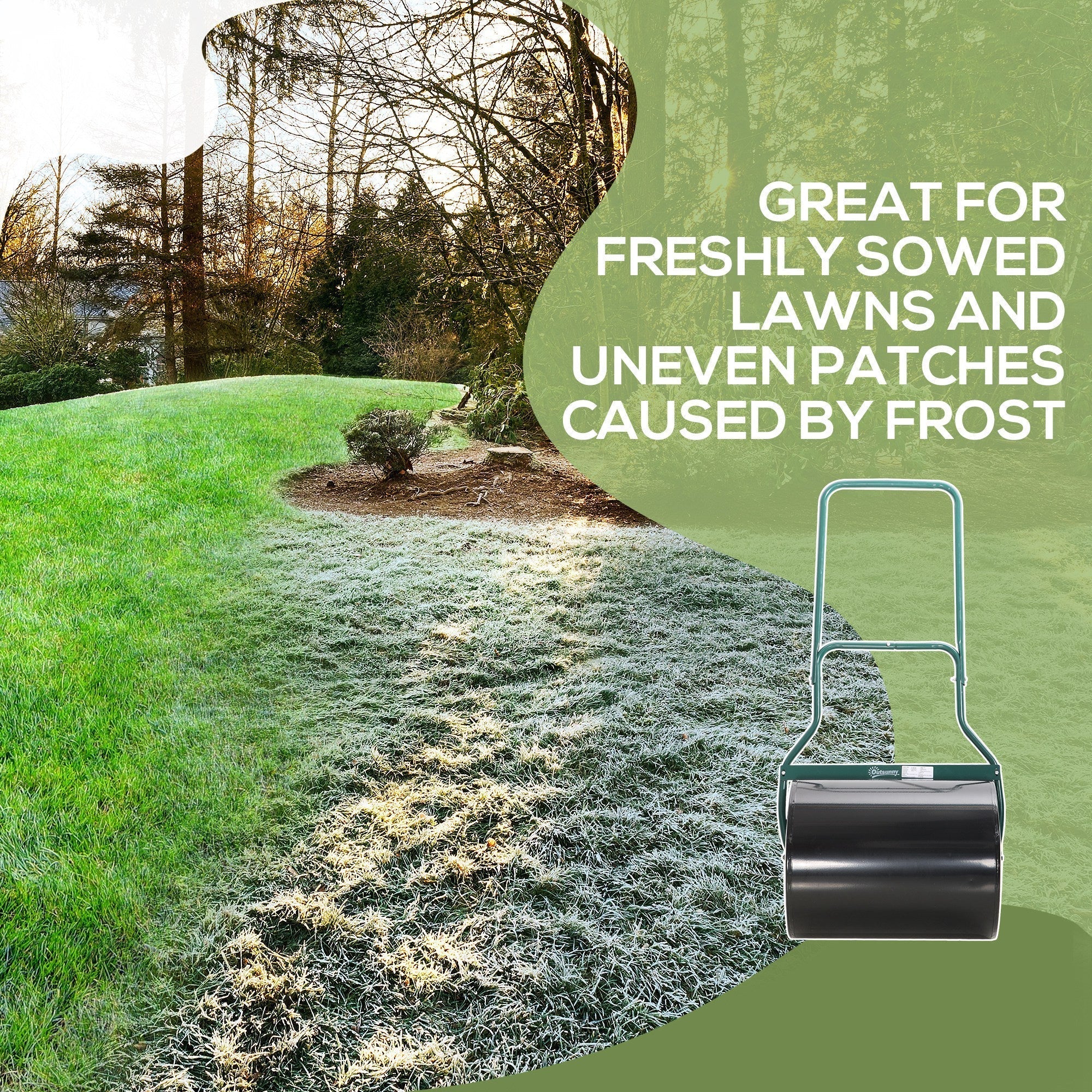 Outsunny 50cm Steel Garden Lawn Roller Push Pull w/ Fillable Cylinder Water Sand Plug Lawn Flatten Seed Sow Rolling Drum w/ Handle