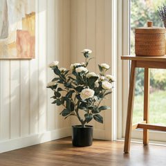 HOMCOM 65cm Artificial Camellia Flower Plant in Pot with 116 Lush Leaves & Moss Effect, White