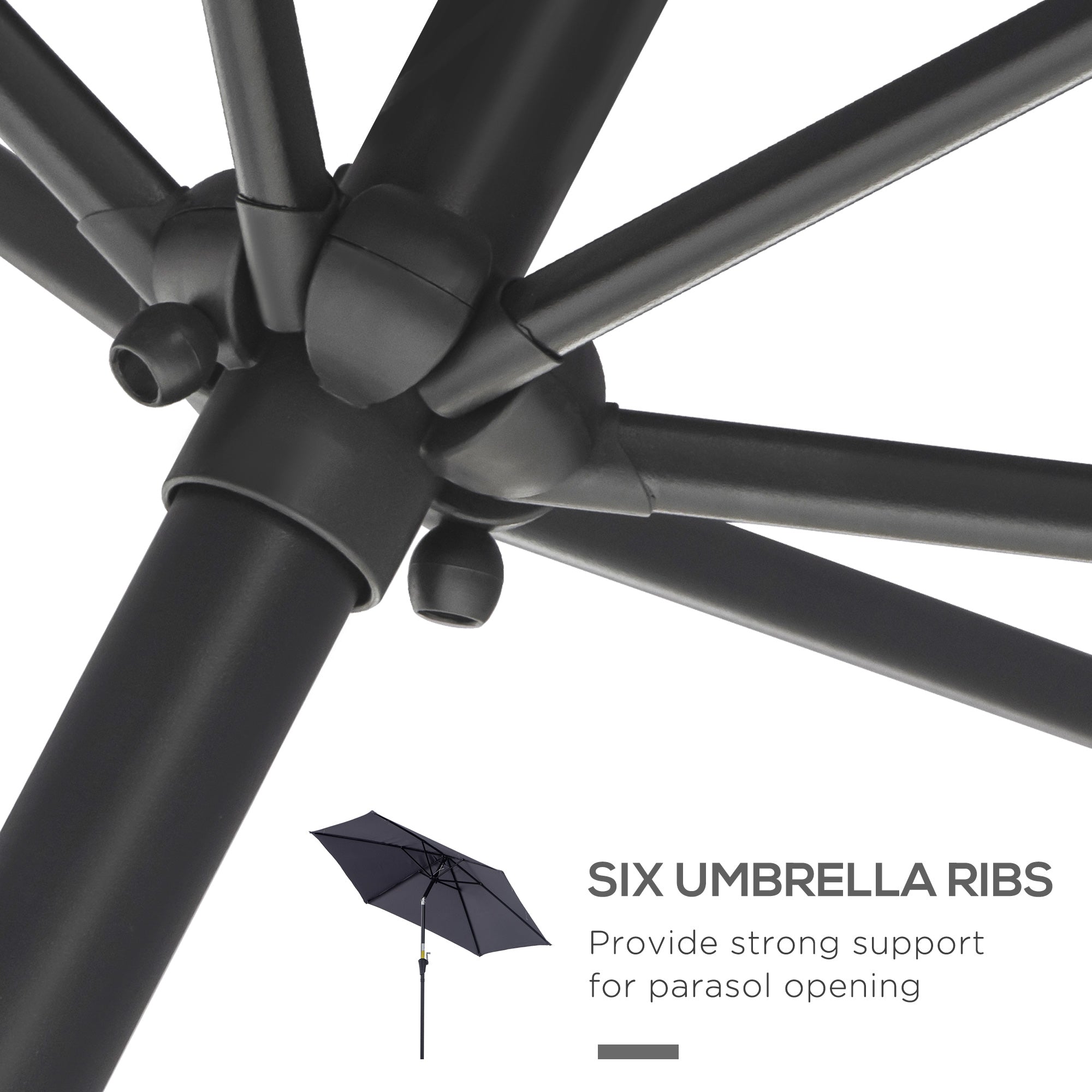 Outsunny 2.6M Garden Parasol Umbrella with Tilt and Crank, Outdoor Sun Parasol Sunshade Shelter with Aluminium Frame, Grey