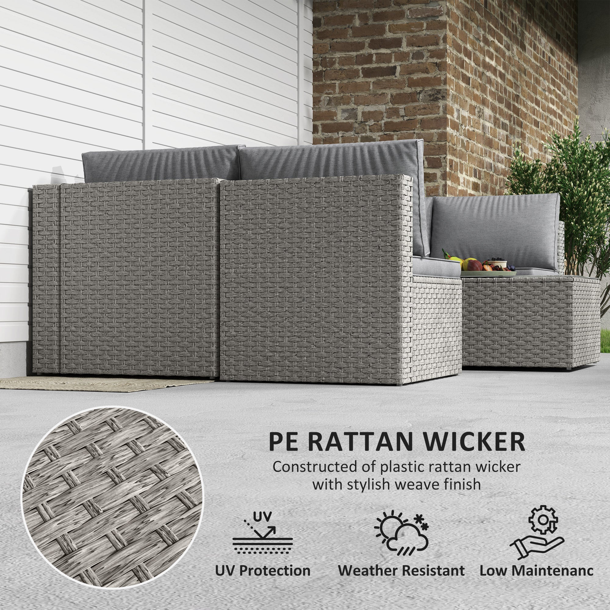 Outsunny Seven-Piece Modular Rattan Set - Grey