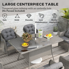 Outsunny Seven-Piece Rattan Dining Set - Light Grey