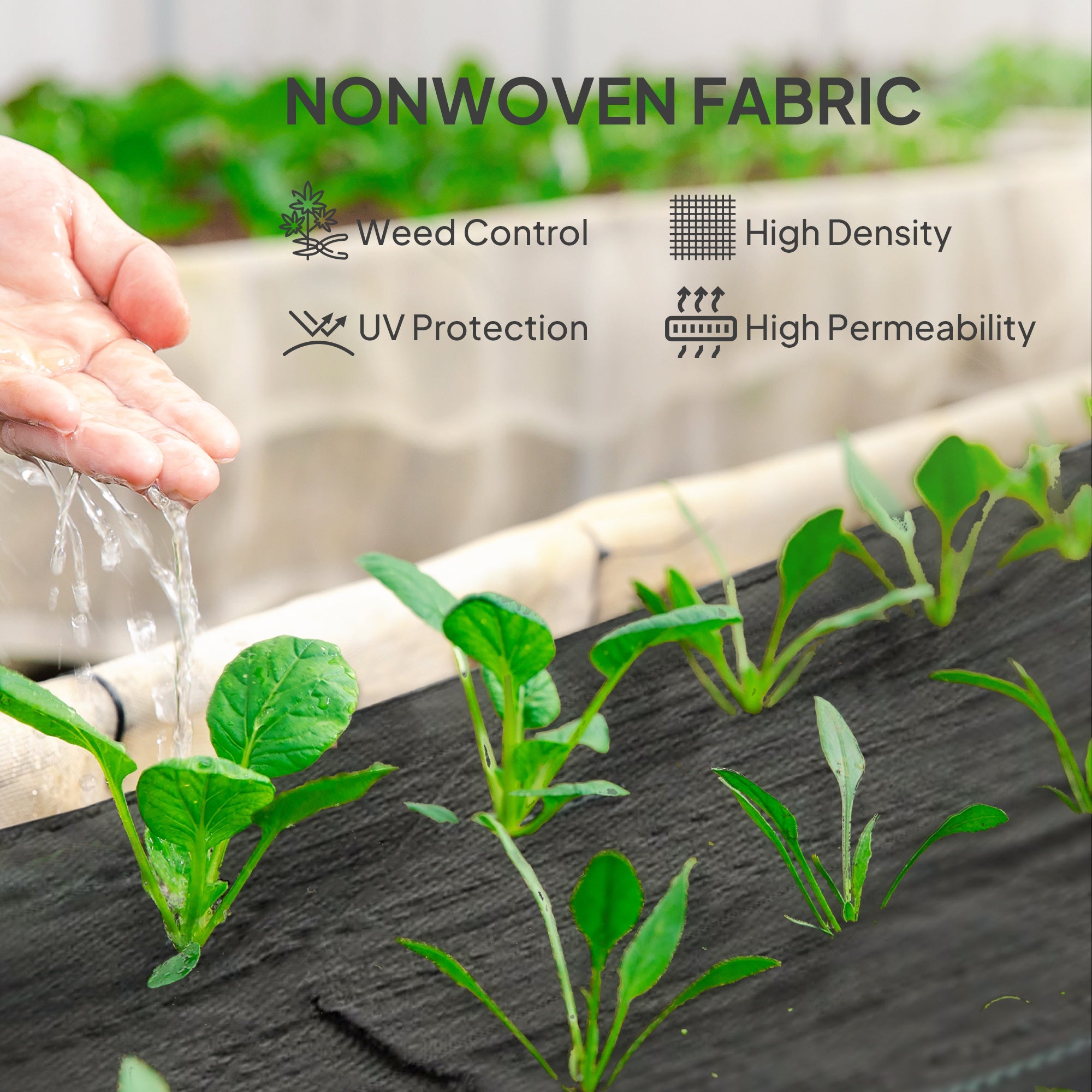 Outsunny 2m x 90m Weed Control Membrane, Heavy Duty Weed Control Barrier Fabric, 90gsm Ground Cover for Patios, Garden, Flower beds, Landscaping