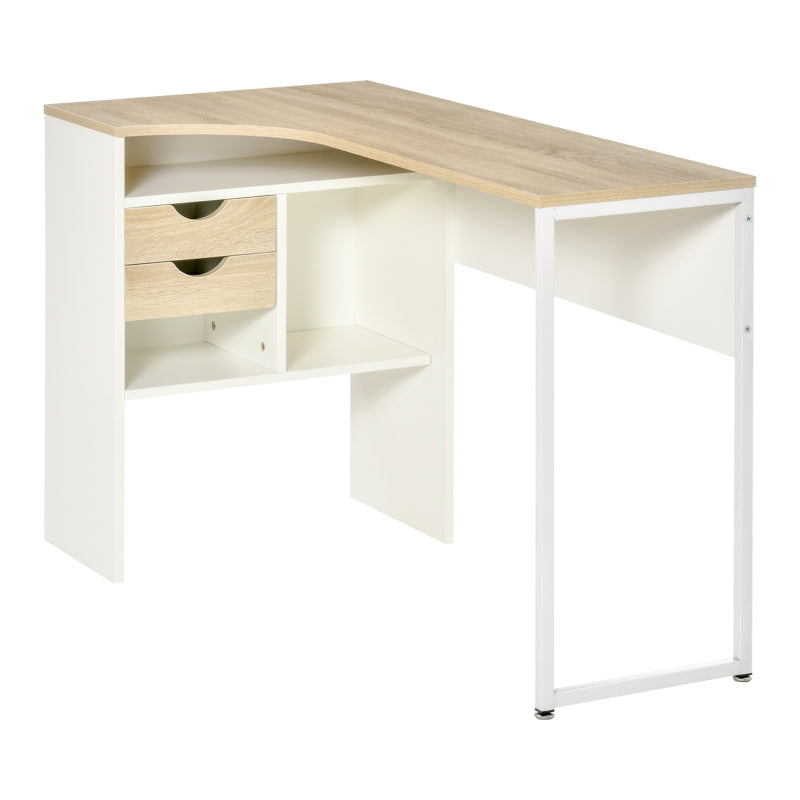 HOMCOM L-Shaped Computer Desk, Corner Desk with Drawers and Storage Compartments, Home Office Desk