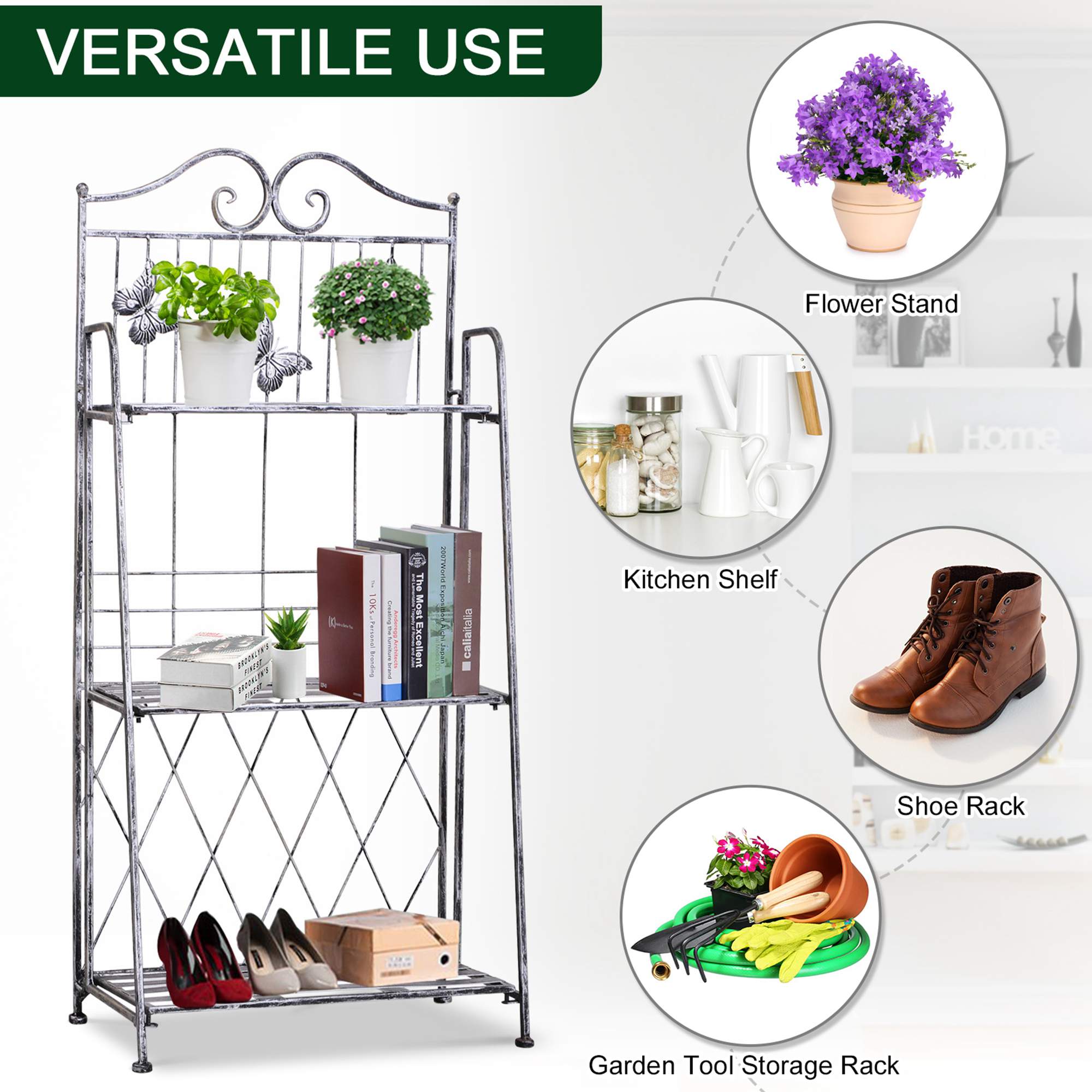 Outsunny 3 Tier Plant Stand Indoor Outdoor, Metal Plant Shelf Flower Display Rack for Potted Plants Garden Balcony Decor, 44 x 25 x 96 cm