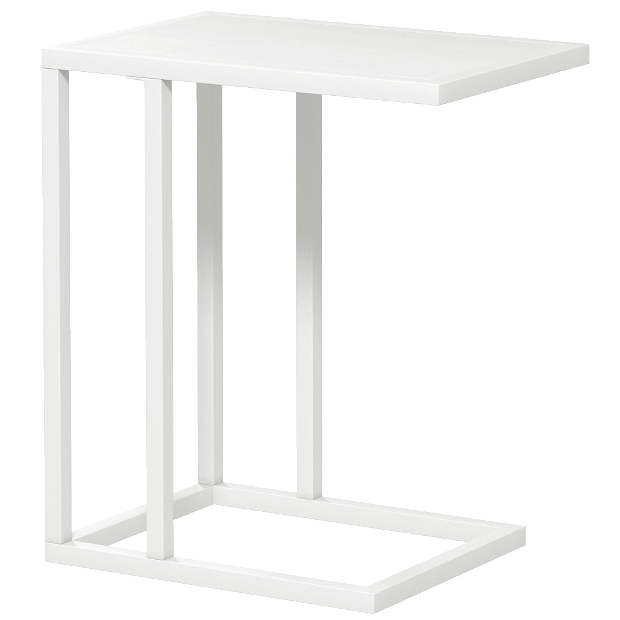 HOMCOM C Shape Bedside Table w/Metal Frame Wood-Effect Top Sofa Narrow Snack End Table for Living Room, White