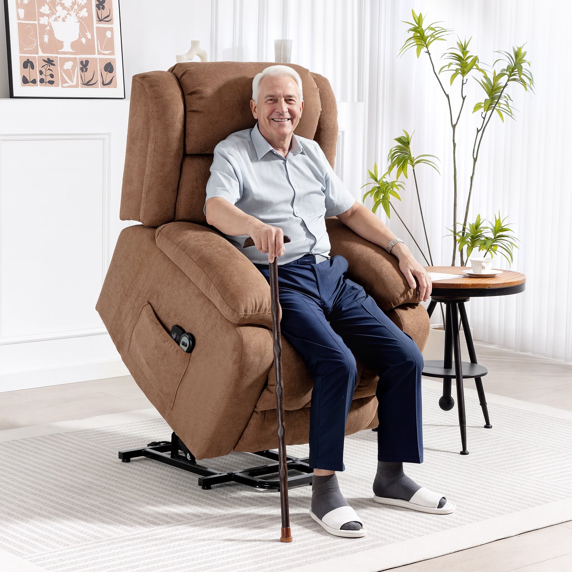 HOMCOM Power Lift Recliner Chair with Massage, Overstuffed Lift Chair for Elderly with Footrest, Remote and Side Pocket, Brown