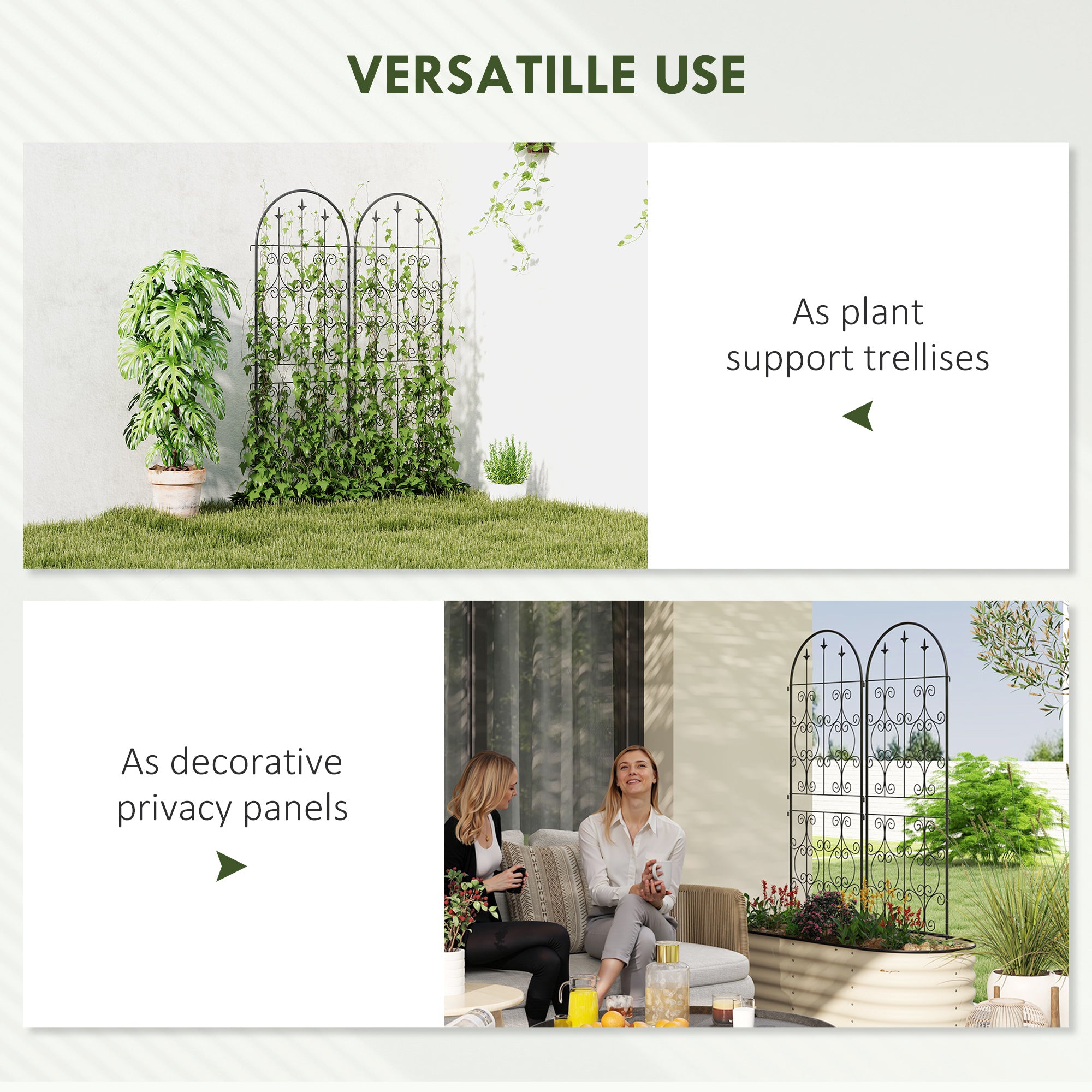 Outsunny Set of 2 Metal Garden Trellis, Decorative Trellis Panels for Climbing Outdoor Plants, Vegetables, Vines, Flowers, 150 x 50 cm, Scrollwork Design