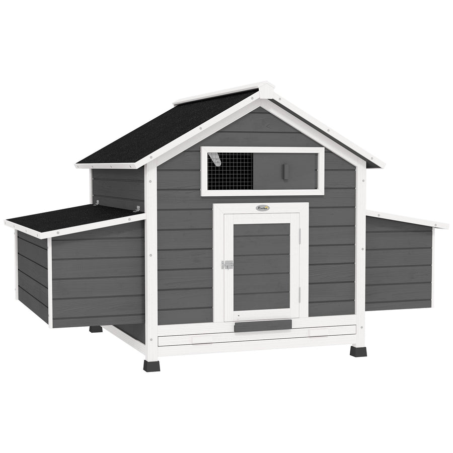 PawHut Chicken Coop, Wooden Outdoor Hen House with Nesting Box, Openable Waterproof Top, Pull-Out Tray, 150 x 100 x 97cm