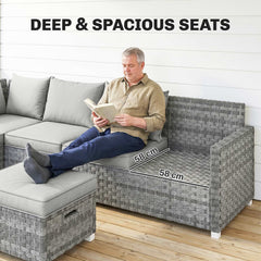 Outsunny 6 Seater Rattan Garden Furniture Set with 3 Sofas, 2 Footstools, Table, Patio Rattan Furniture Sofa Sets, Grey