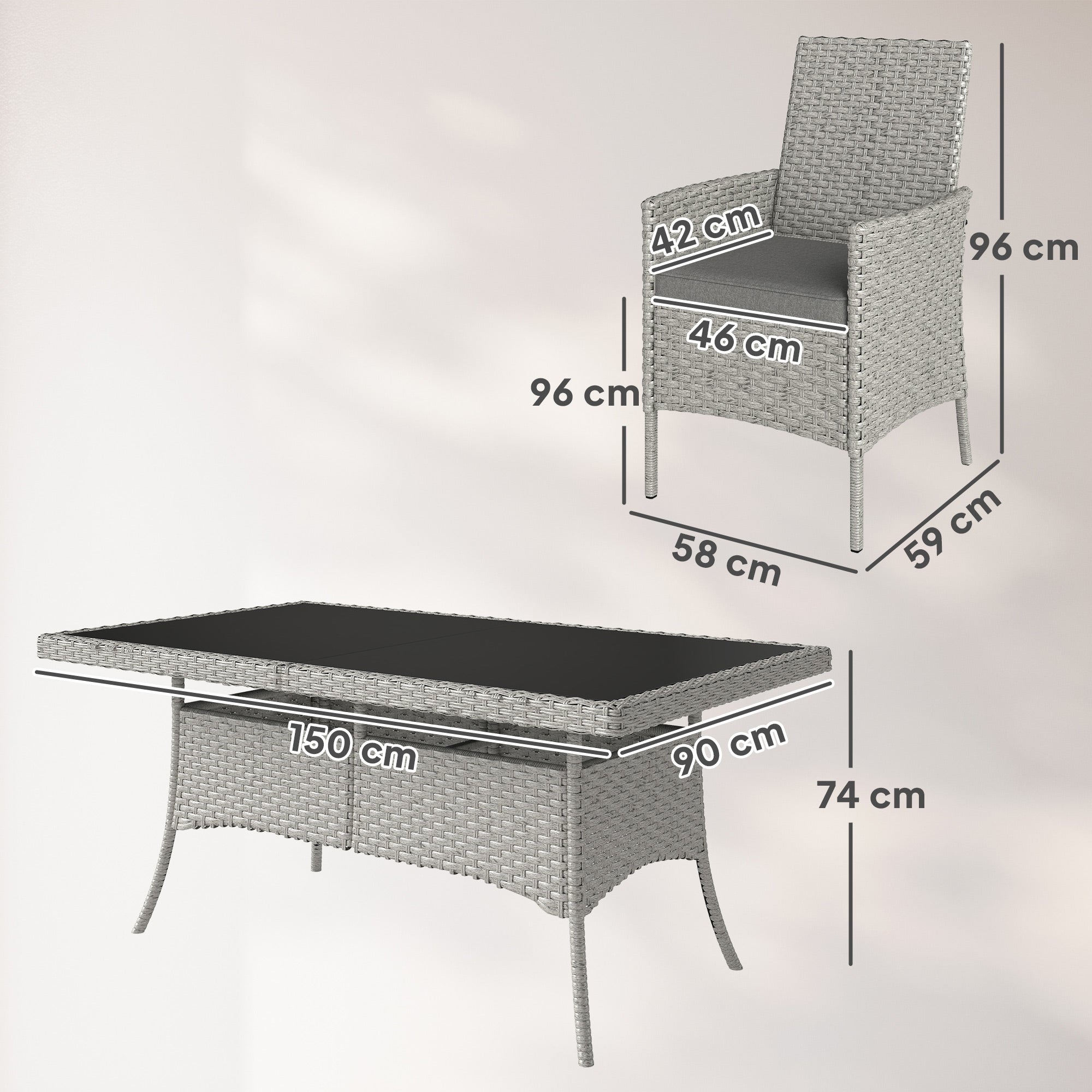 Outsunny Seven-Piece Rattan Dining Set - Grey
