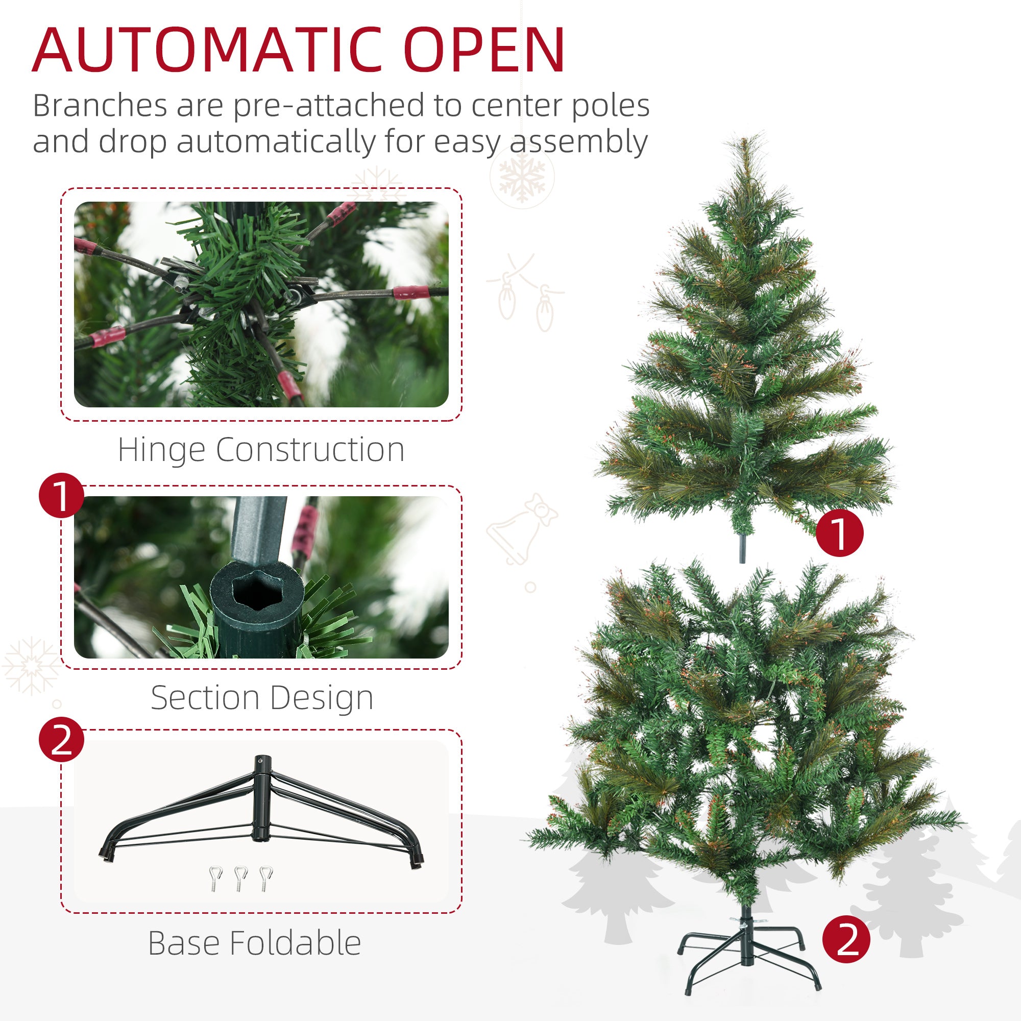 HOMCOM 1.5m 5ft Pre-Lit Christmas Tree Artificial Spruce Xmas Tree Warm White LED Holiday D√É¬©cor with Metal Stand