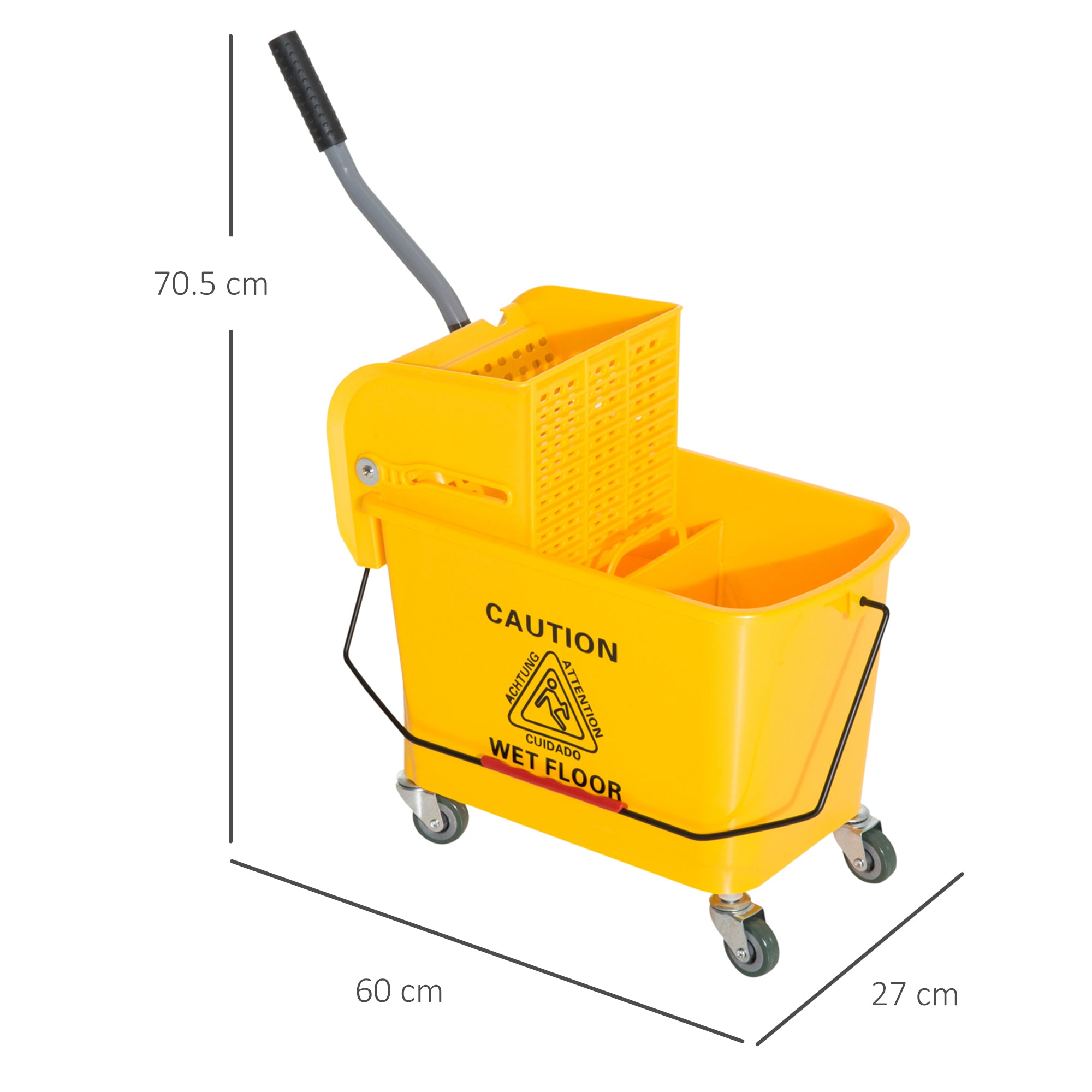 HOMCOM 20L Mop Bucket on Wheels, with Water Separation Panel - Yellow