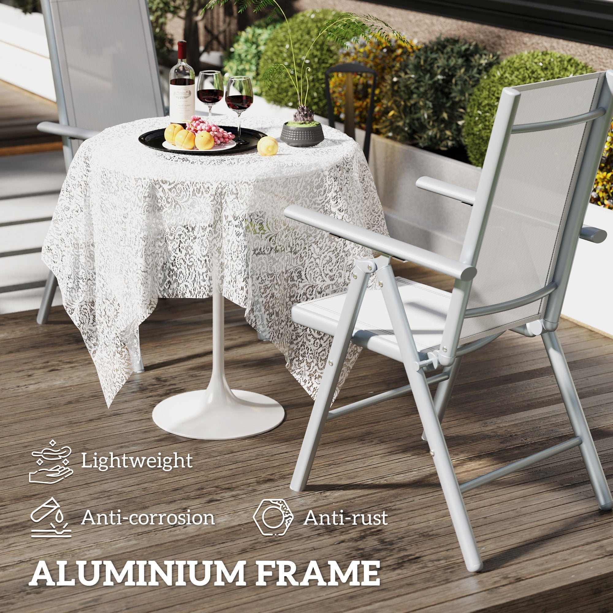 Outsunny Set of Two Aluminium Folding Chairs - Light Grey