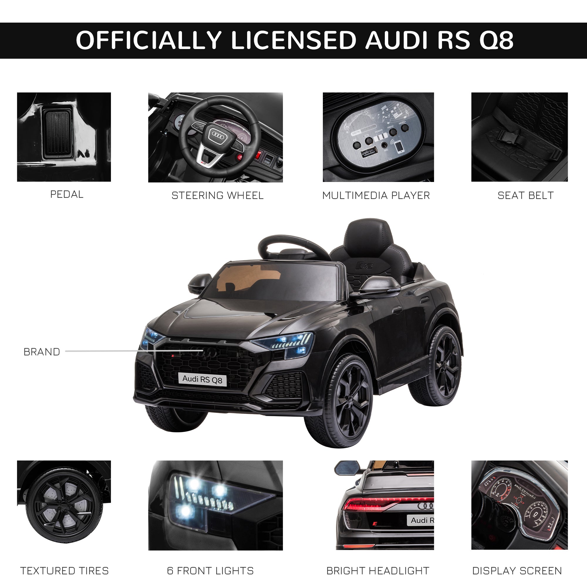 HOMCOM Licensed Audi RS Q8 Electric Ride On Car, with Remote Control, Black