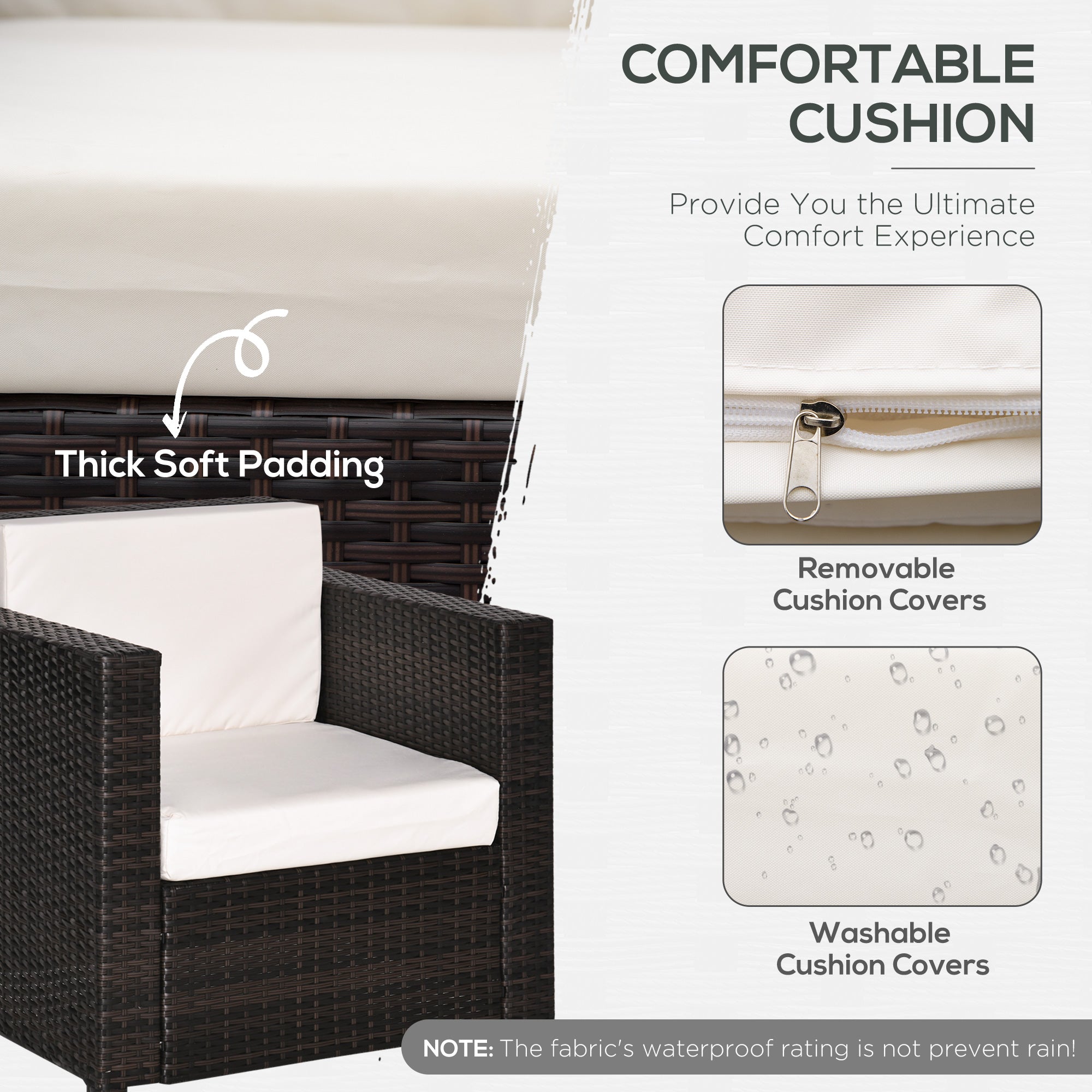 Outsunny Single Seater Rattan Chair, PE Wicker Garden Armchair with 10 cm Thickened Cushion, All-Weather Rattan Garden Chair with Armrests, Brown