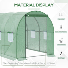 Outsunny Walk-in Polytunnel Greenhouse, Outdoor Garden Tunnel Greenhouse Tent with Zipped Roll-Up Door, Green