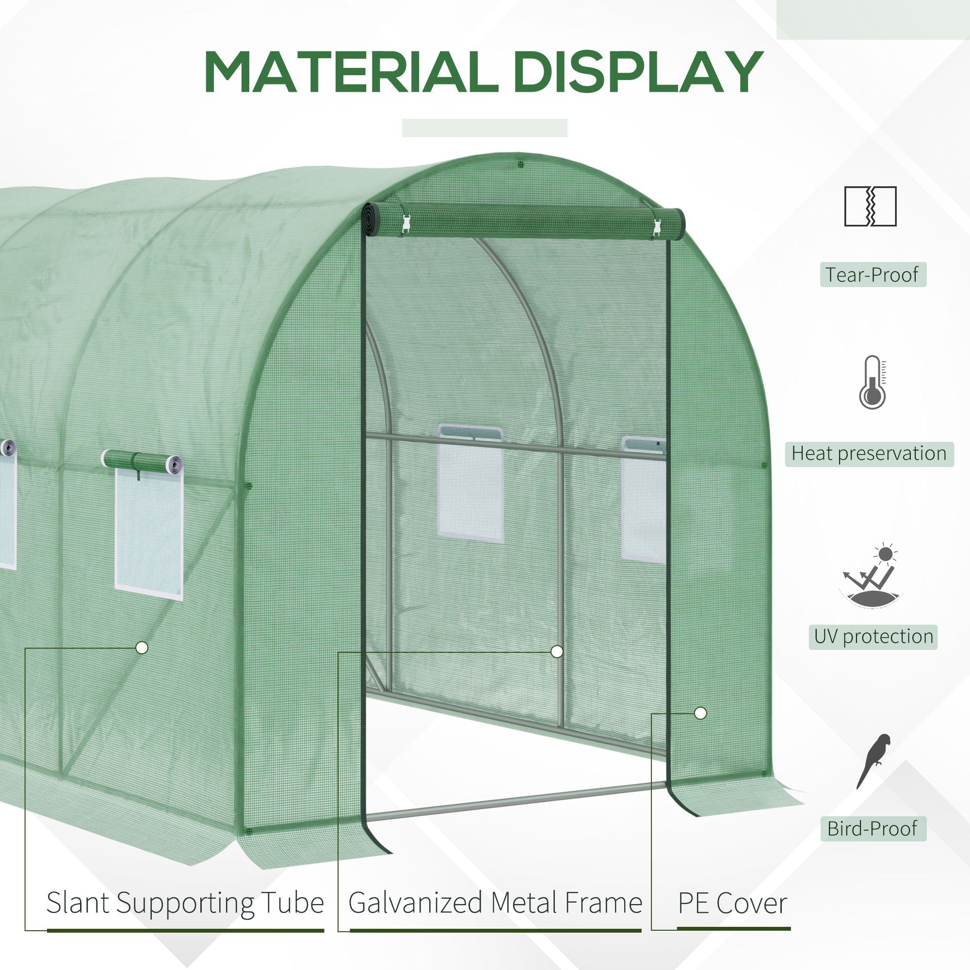 Outsunny Walk-in Polytunnel Greenhouse, Outdoor Garden Tunnel Greenhouse Tent with Zipped Roll-Up Door, Green