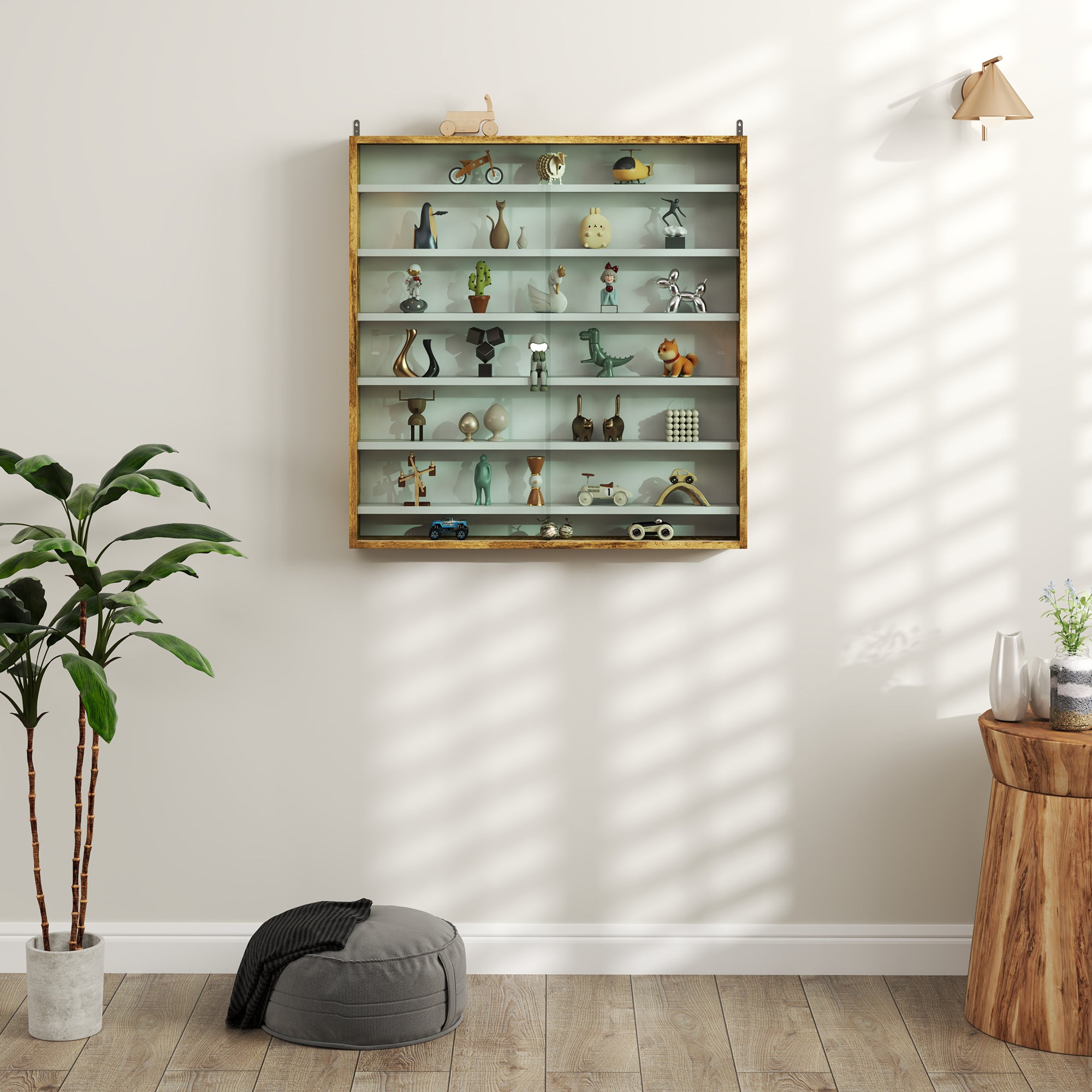 HOMCOM Six Shelf Display Cabinet, with Glass Doors - Brown