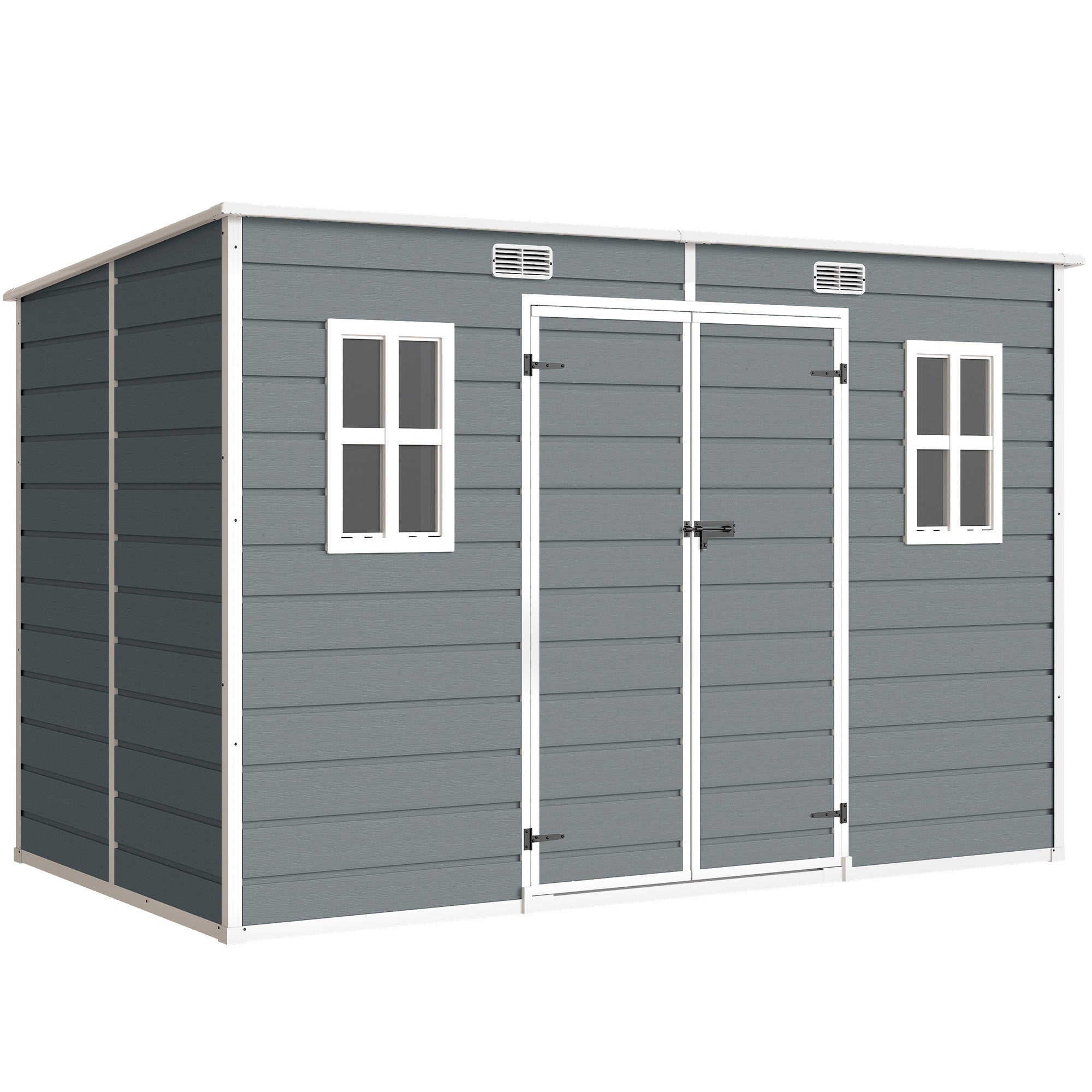Outsunny 10 x 6 ft Resin Garden Shed, Outdoor Storage Shed with Floor, Windows, Lockable Doors and Vents, Grey